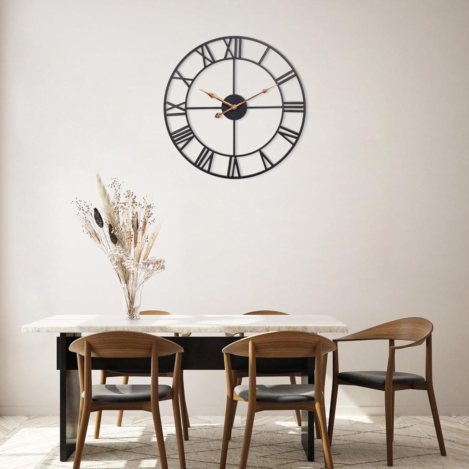 Oversized Black Metal Roman Numeral Wall Clock