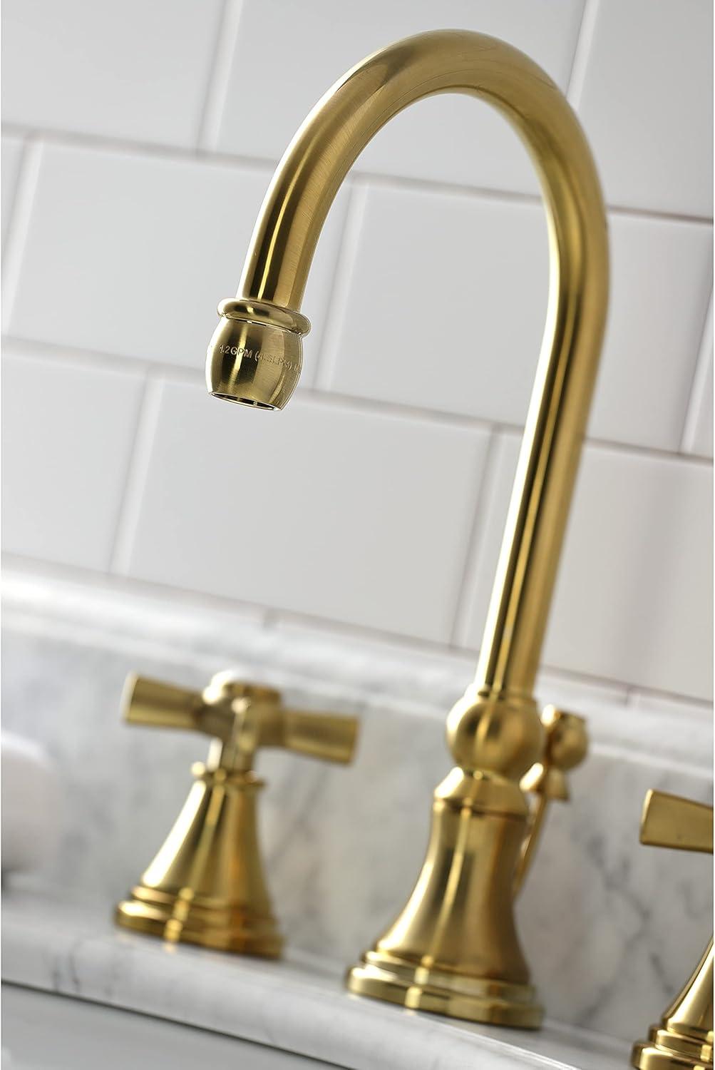 Kingston Brass Millennium Two-Handle 3-Hole Deck Mount Widespread Bathroom Faucet with Brass Pop-Up Drain