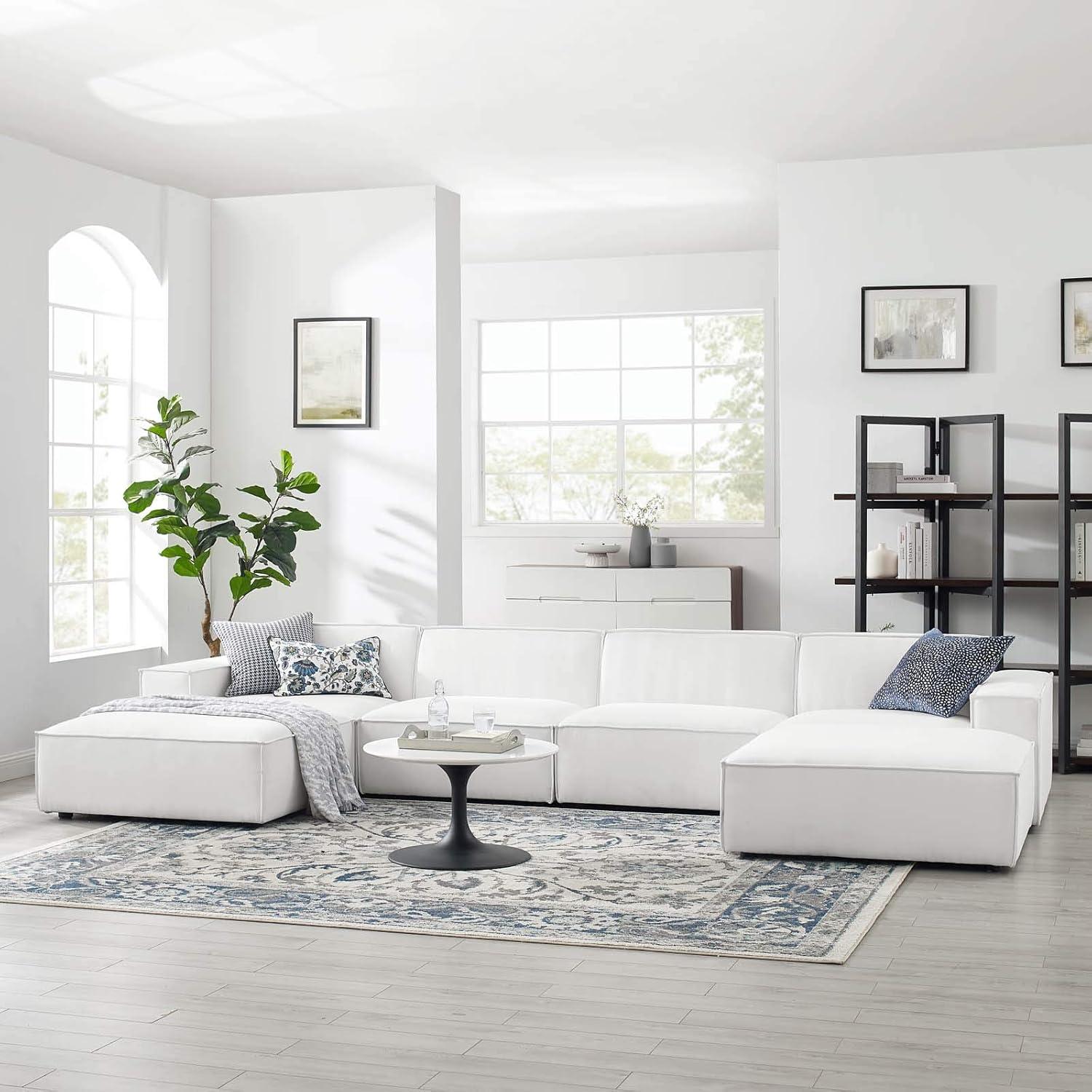 6pc Restore U-Shaped Sectional Sofa White - Modway: Polyester Upholstery, No Assembly, Modern Decor