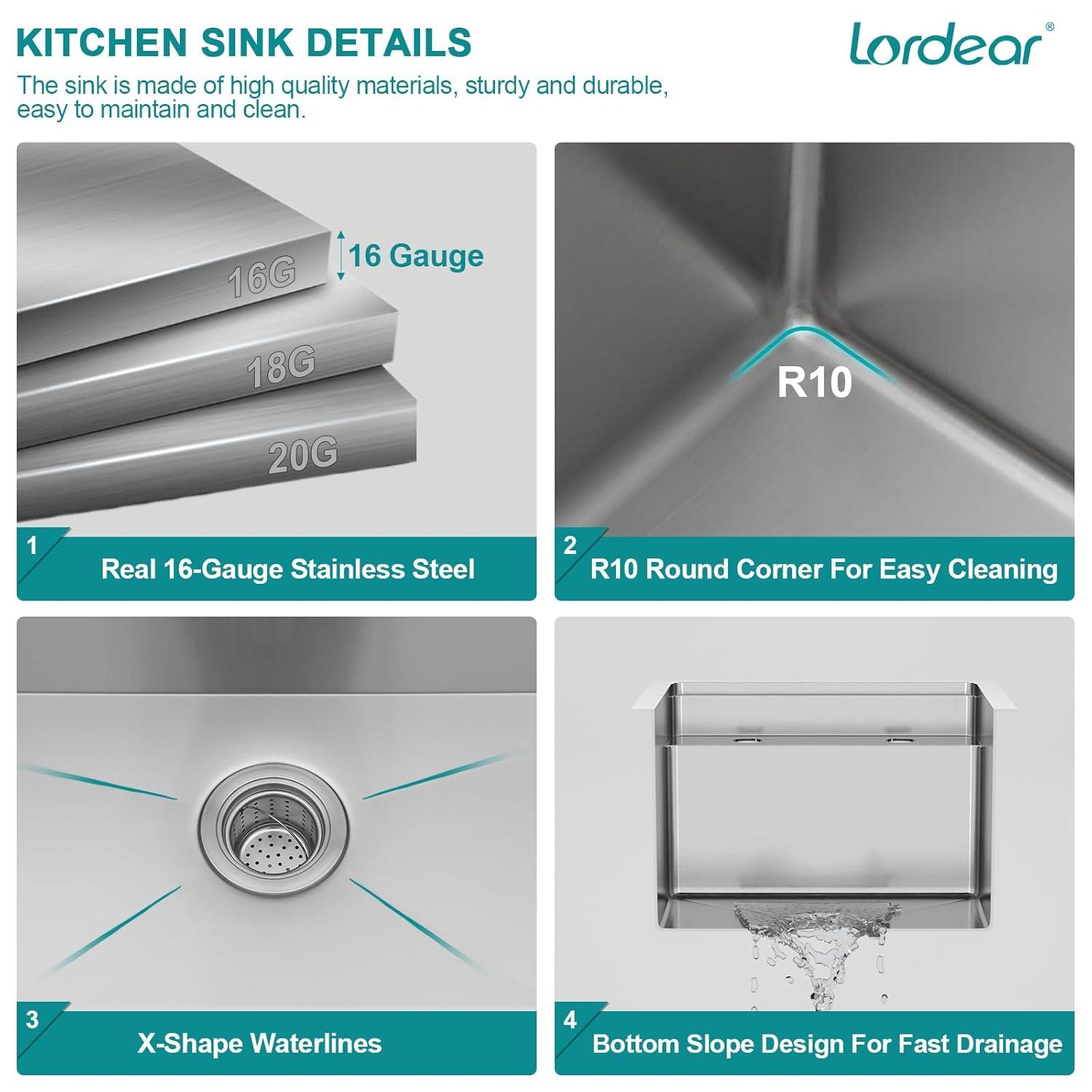 17" Stainless Steel Single Bowl Undermount Sink with Folding Faucet