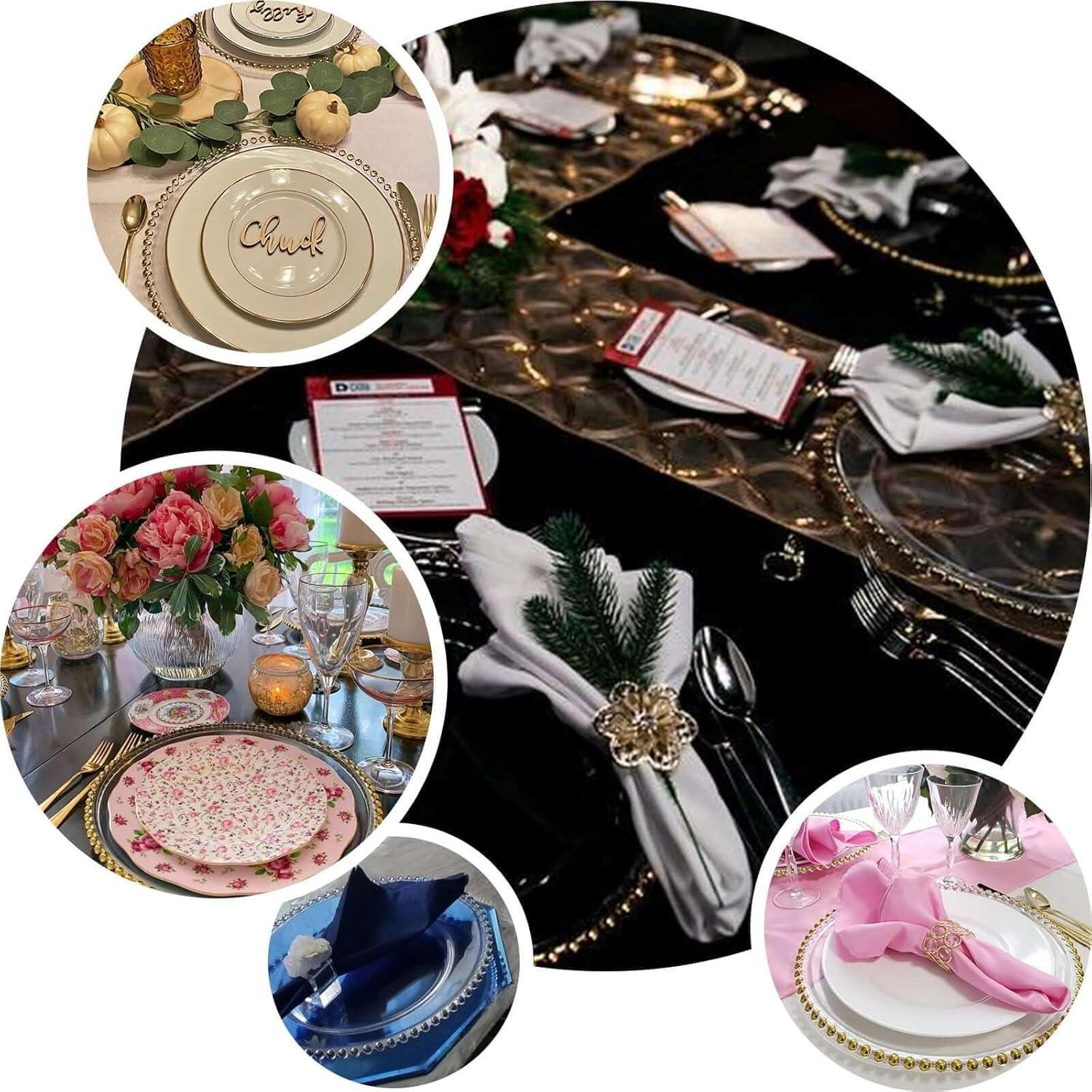 Efavormart 6 Pack 12" Gold Clear Acrylic Round Charger Plates With Beaded Rim Dinner Charger Plates
