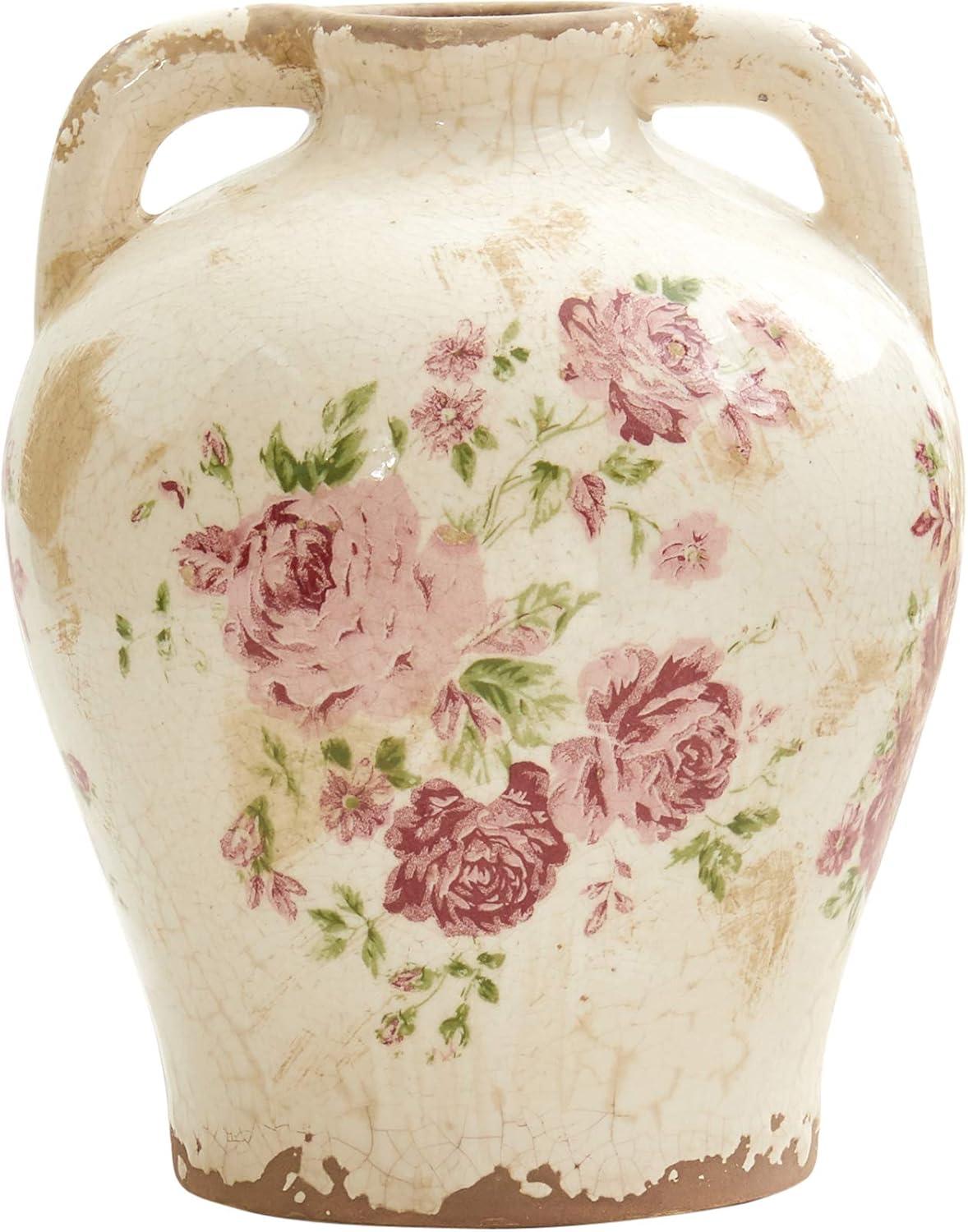 8'' Pink Floral Print Ceramic Urn-Shaped Decorative Jar