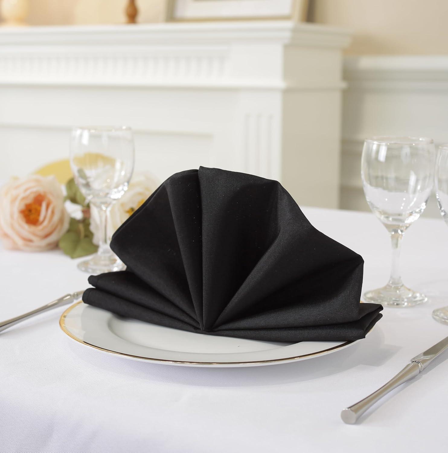 Craft And Party, Black Cloth Napkins - 12 Pack, 20x20 Inch Polyester Dinner Napkins with Hemmed Edges, Washable Napkins Great uses for Weddings, Dinners and Parties