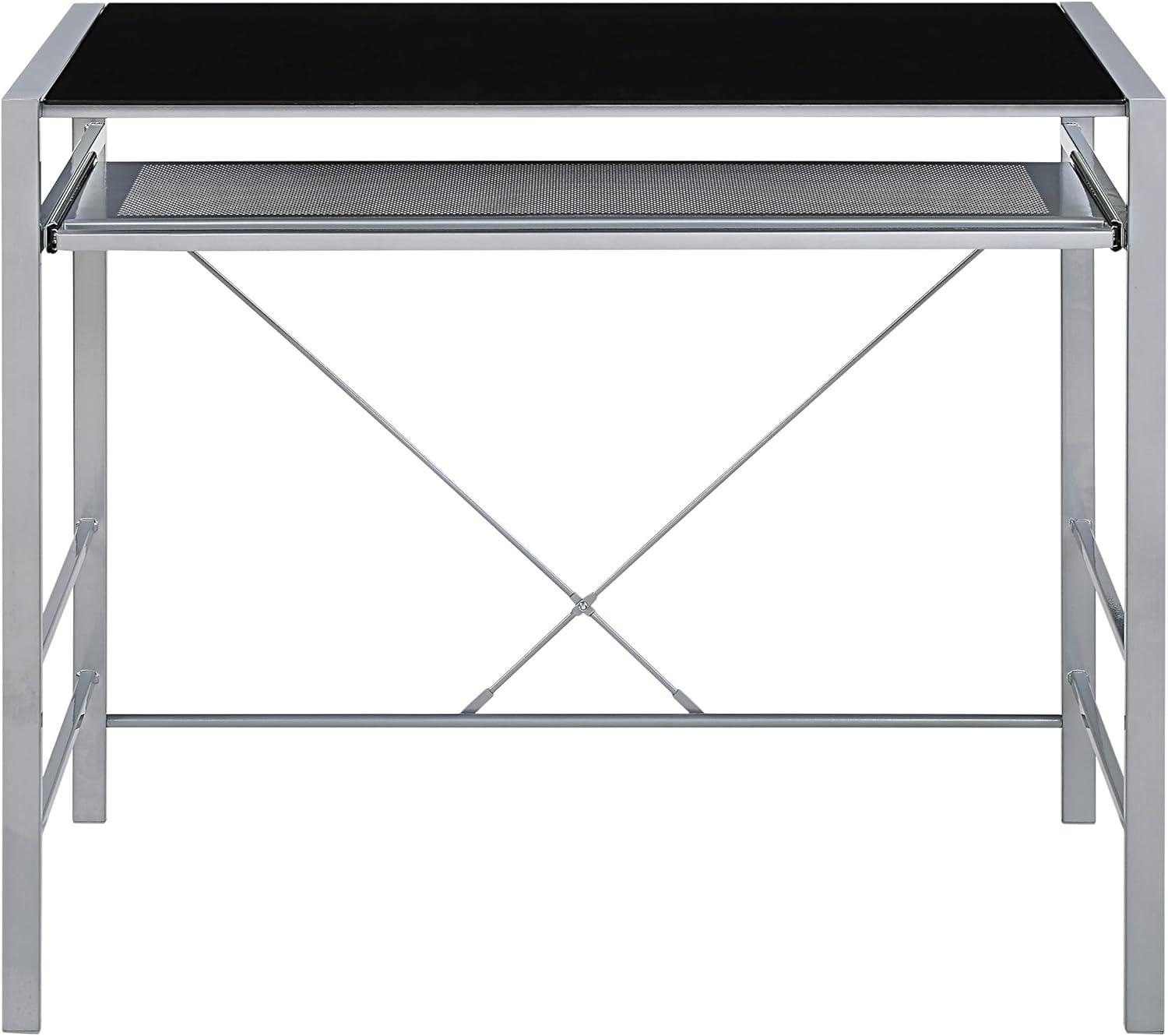 Zephyr Computer Desk with Black Tempered Glass Top and Silver Frame