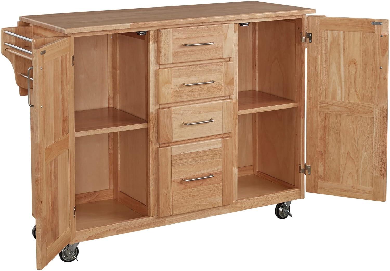 Breakfast Bar Kitchen Cart with Wood Top Natural - Home Styles: Rolling Island Storage, 2 Shelves, 2 Doors