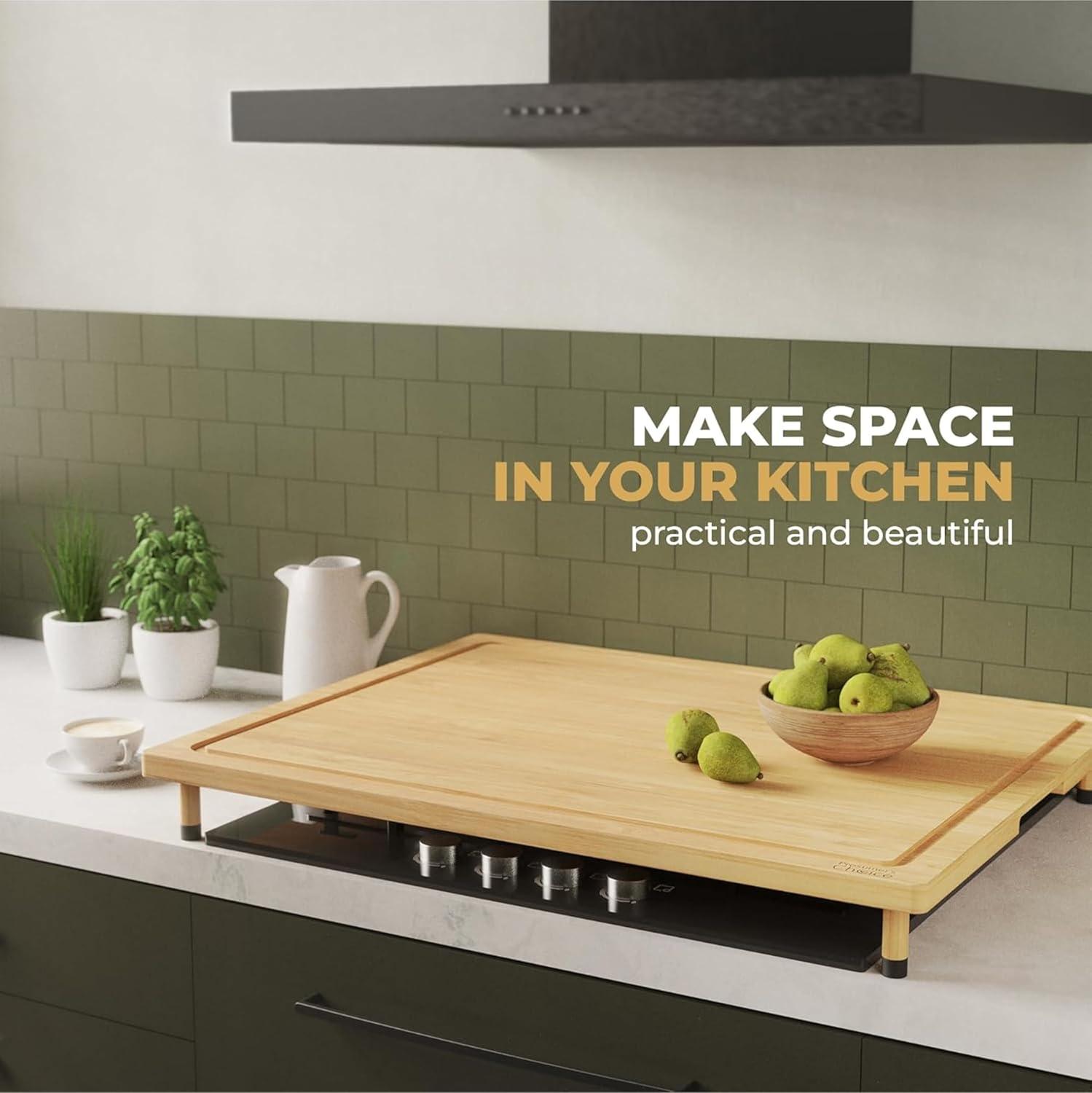 Prosumer's Choice Bamboo Stovetop Cover Cutting Board with Adjustable Legs - Large Size