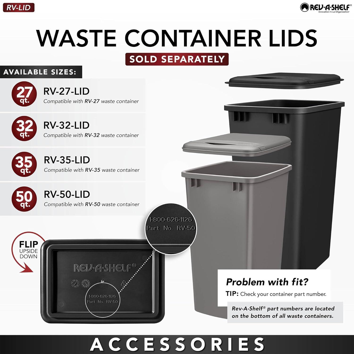 Rev-A-Shelf 35 Qt Under Sink Trash Can Replacement, Plastic, Silver, RV-35-17-52
