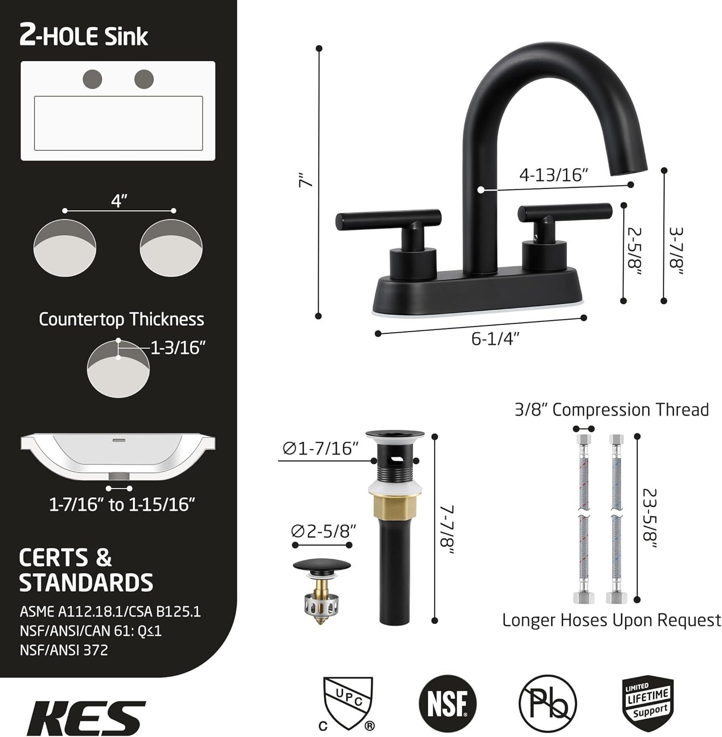 Matte Black Brass 4-Inch Centerset Bathroom Faucet with Drain Assembly