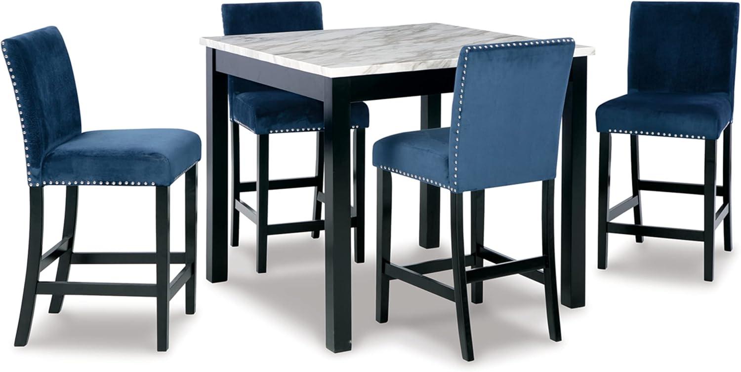 Contemporary Black and Blue Marble Counter Height Dining Set