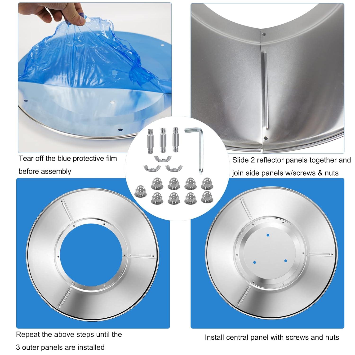 Upgtaded Aluminum Patio Heater Reflector Shield, Propane Outdoor Heater Replacement Parts, Silver Patio Heater Parts, Heat Reflector Shield - Top Dome(3-Hole Mount，33" Diameter Round)