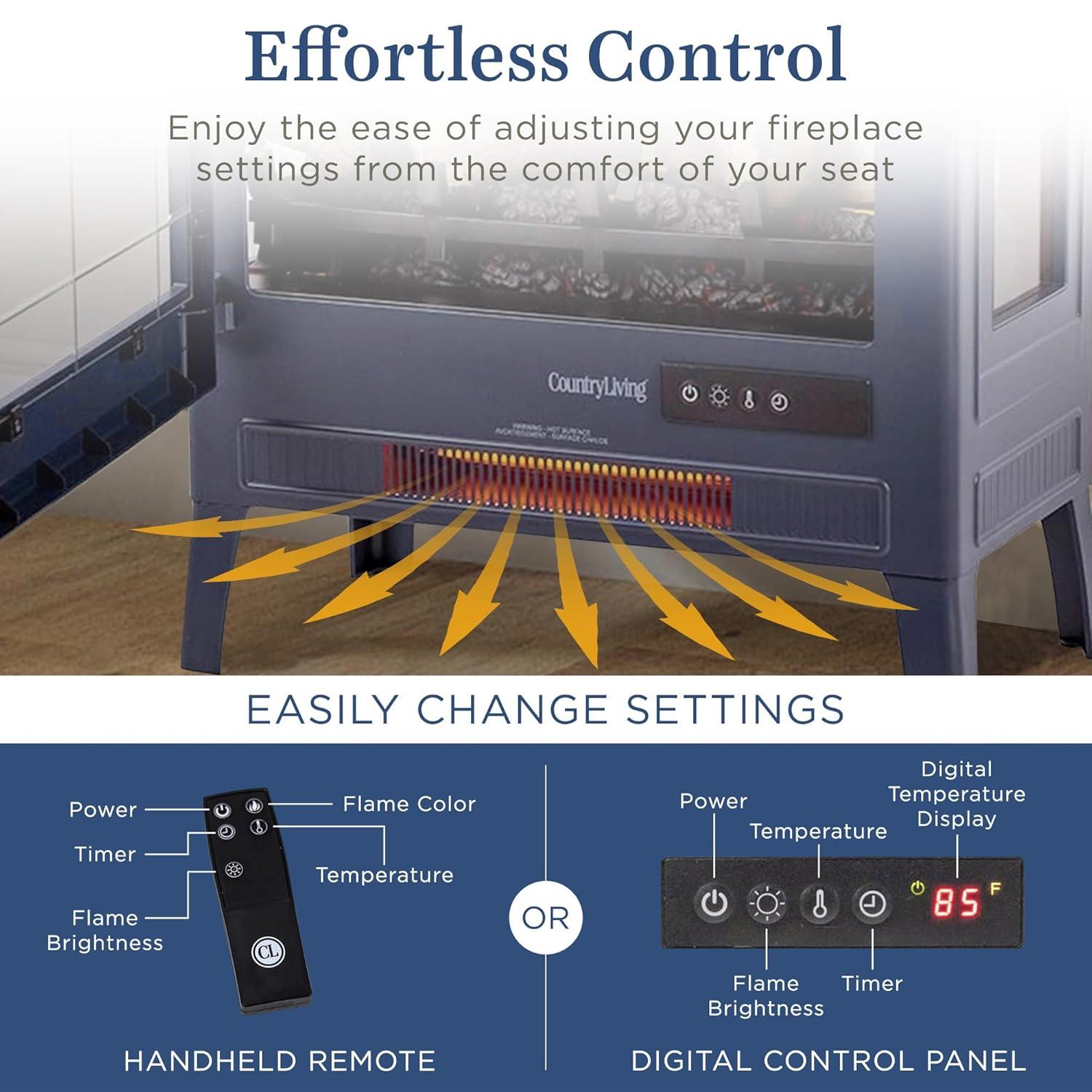 Country Living Country Living Smart Infrared Electric Fireplace Stove Heater, Alexa and Google Home Compatible