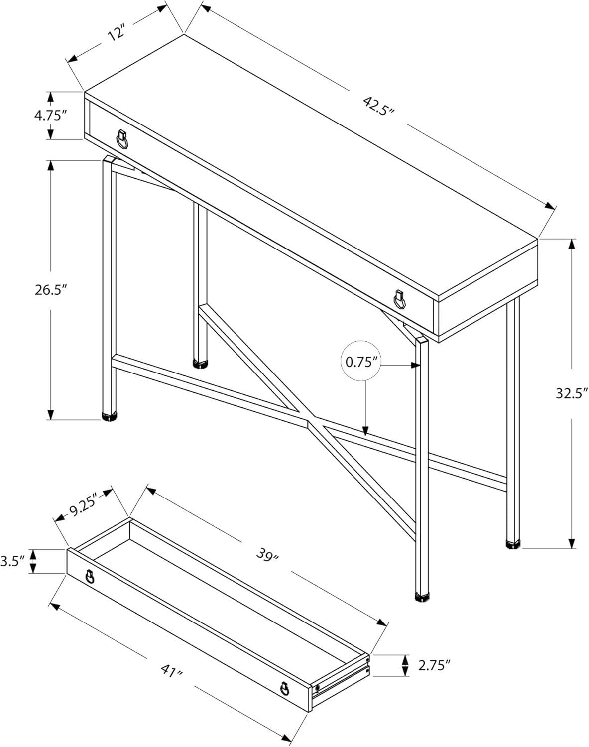 Monarch Specialties Accent Table Console Entryway Narrow Sofa Storage Drawer Living Room Bedroom Brown Laminate Black Metal Contemporary Modern
