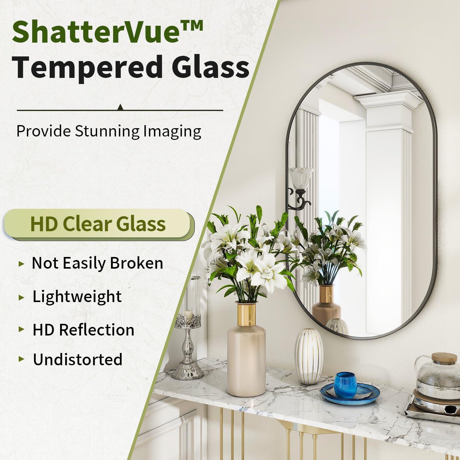 Oval Mirror, 20 X 36 Inch Black Bathroom Mirror, Oval Mirror for Bathroom, Black Vanity Mirror for Wall, Entryway, Living Room, Wall Mount Mirrors Hangs Vertical or Horizontal