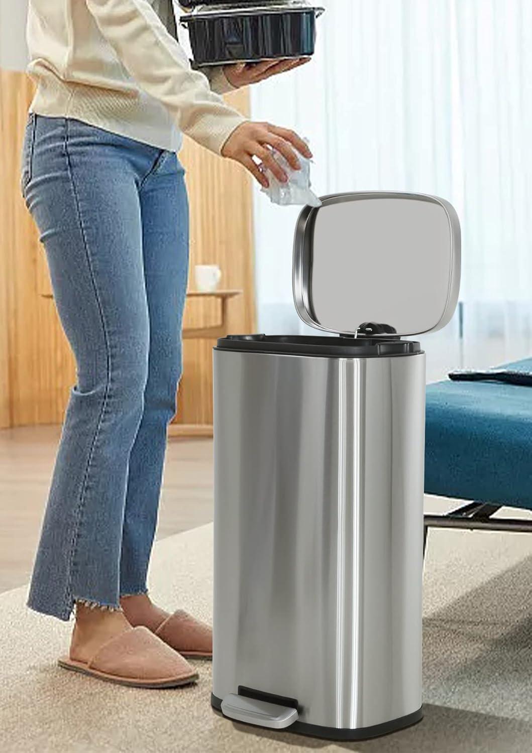 8 Gallon Brushed Stainless Steel Step-On Trash Can