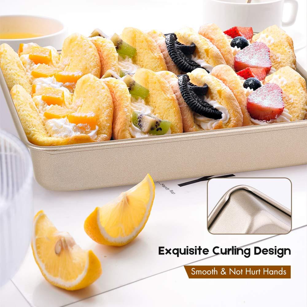 AMAGABELI GARDEN & HOME Deep Baking Pans Nonstick for Oven Tray Cake Carbon Steel Pan Baking Sheets Set of 3 Rectangle Bakeware Set for Cake Lasagna Brownie Casserole Cookie Cooking Gold