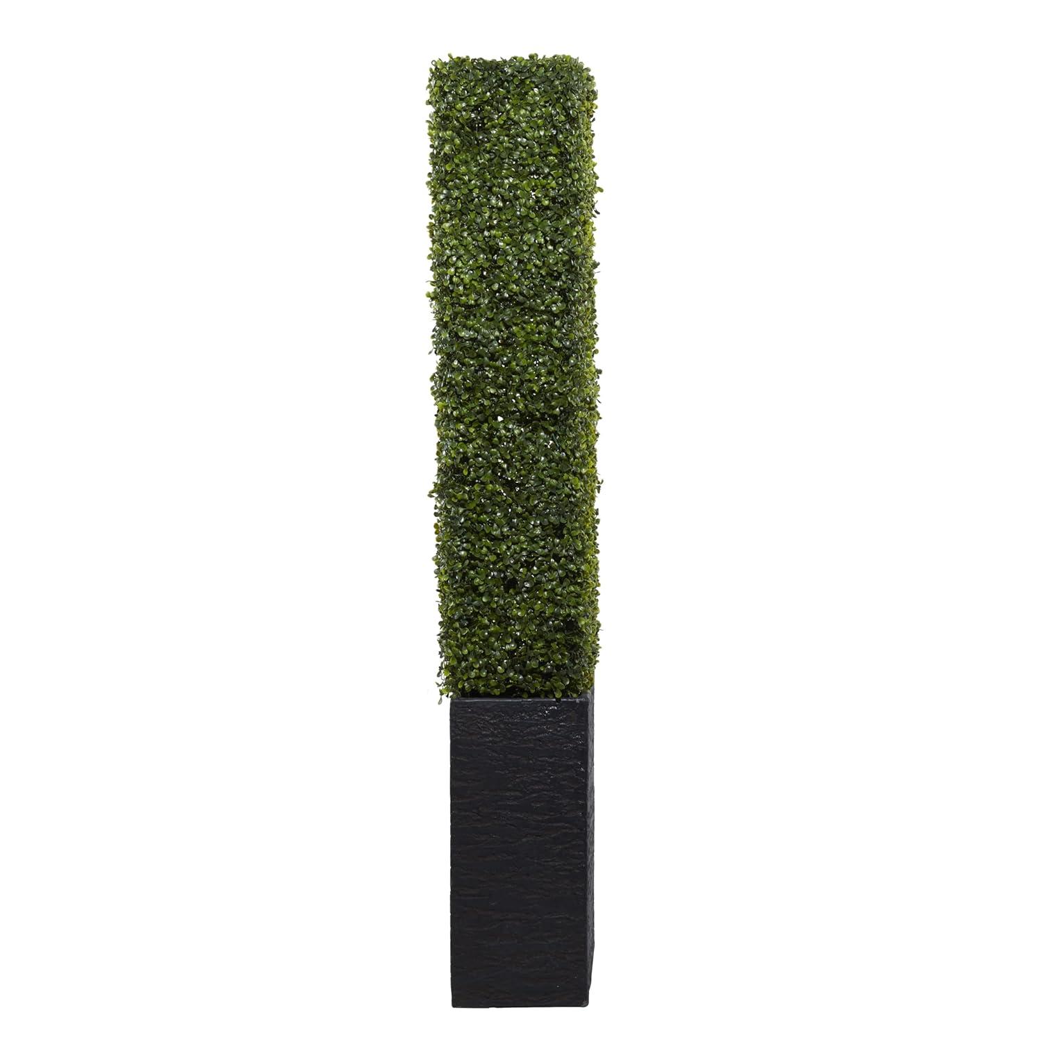 DecMode Green Plastic Contemporary Artificial Boxwood Hedge Topiary with Black Planter Box 22" x 9" x 59"