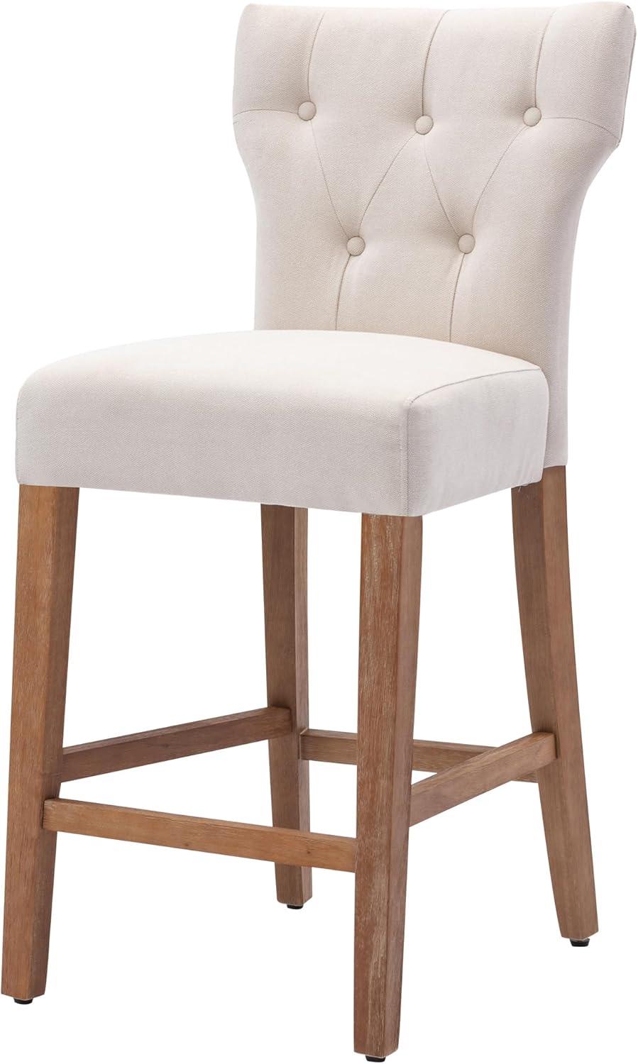 Modern Counter Height Wood and Fabric Bar Chair, Tall Wingback Style Bar Stool, Set of 2, Beige