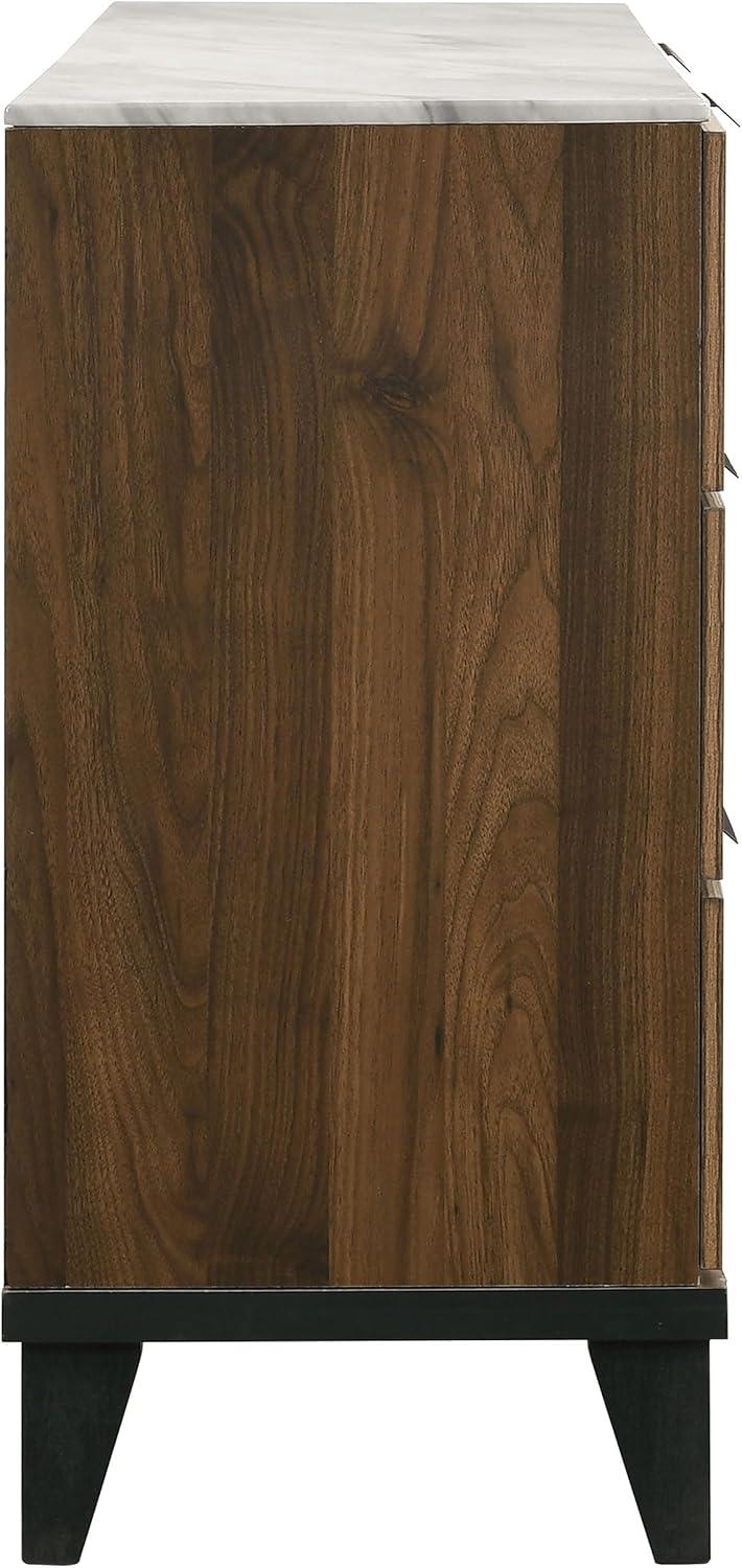 Mays 6-drawer Dresser Walnut Brown with Faux Marble Top