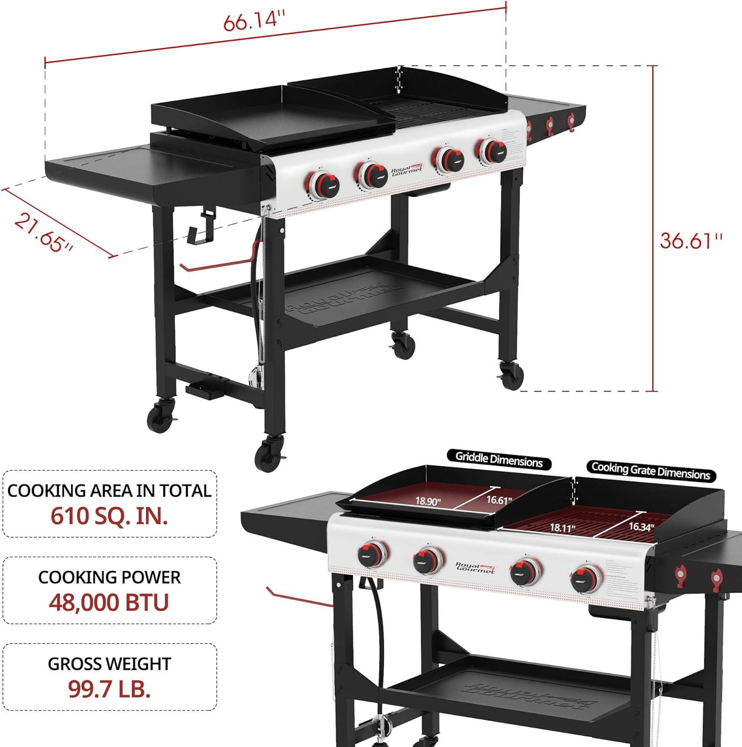 Royal Gourmet 66" Black and Silver Propane Gas Grill with Griddle