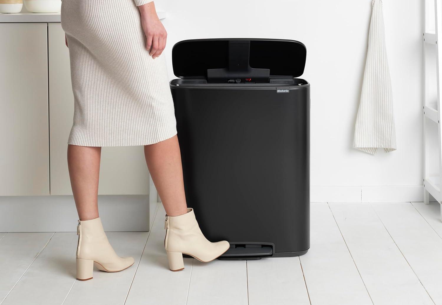 Brabantia Bo Step On Trash Can, Matte Black, 16 Gallon