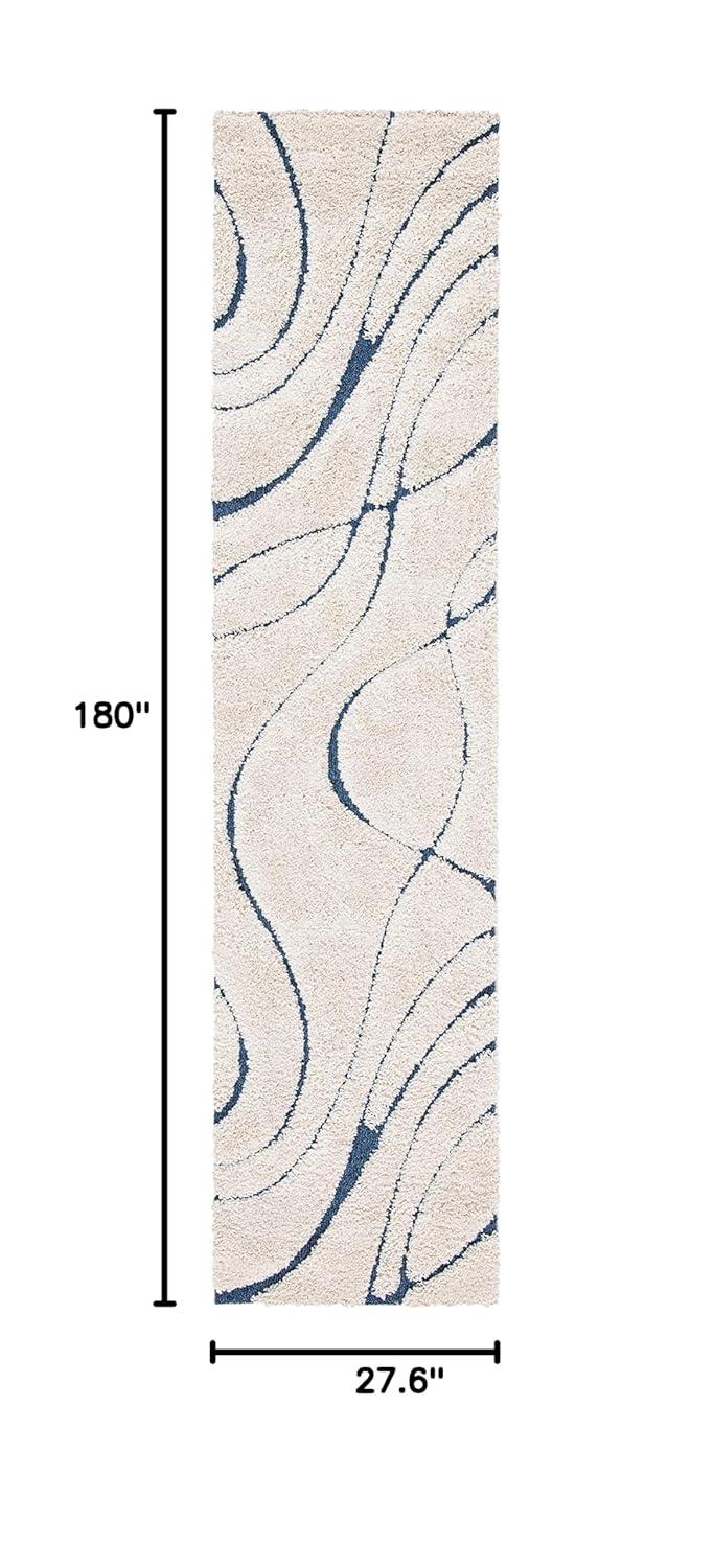 SAFAVIEH Florida Tamzen Abstract Shag Runner Rug, Cream/Blue, 2'3" x 15'