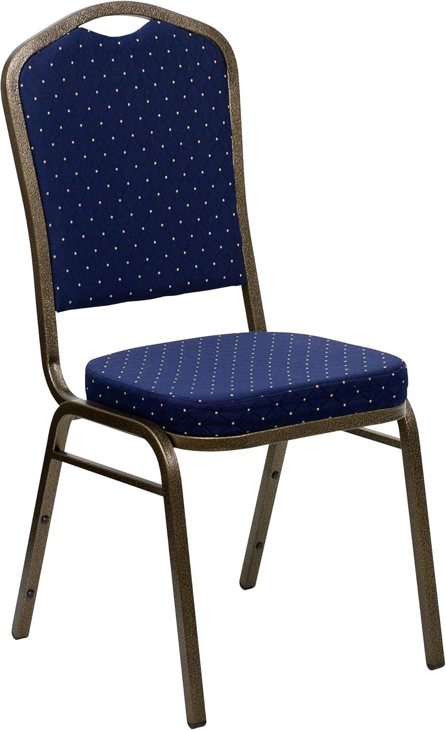 Flash Furniture HERCULES Series Crown Back Stacking Banquet Chair in Navy Blue Dot Patterned Fabric - Gold Vein Frame