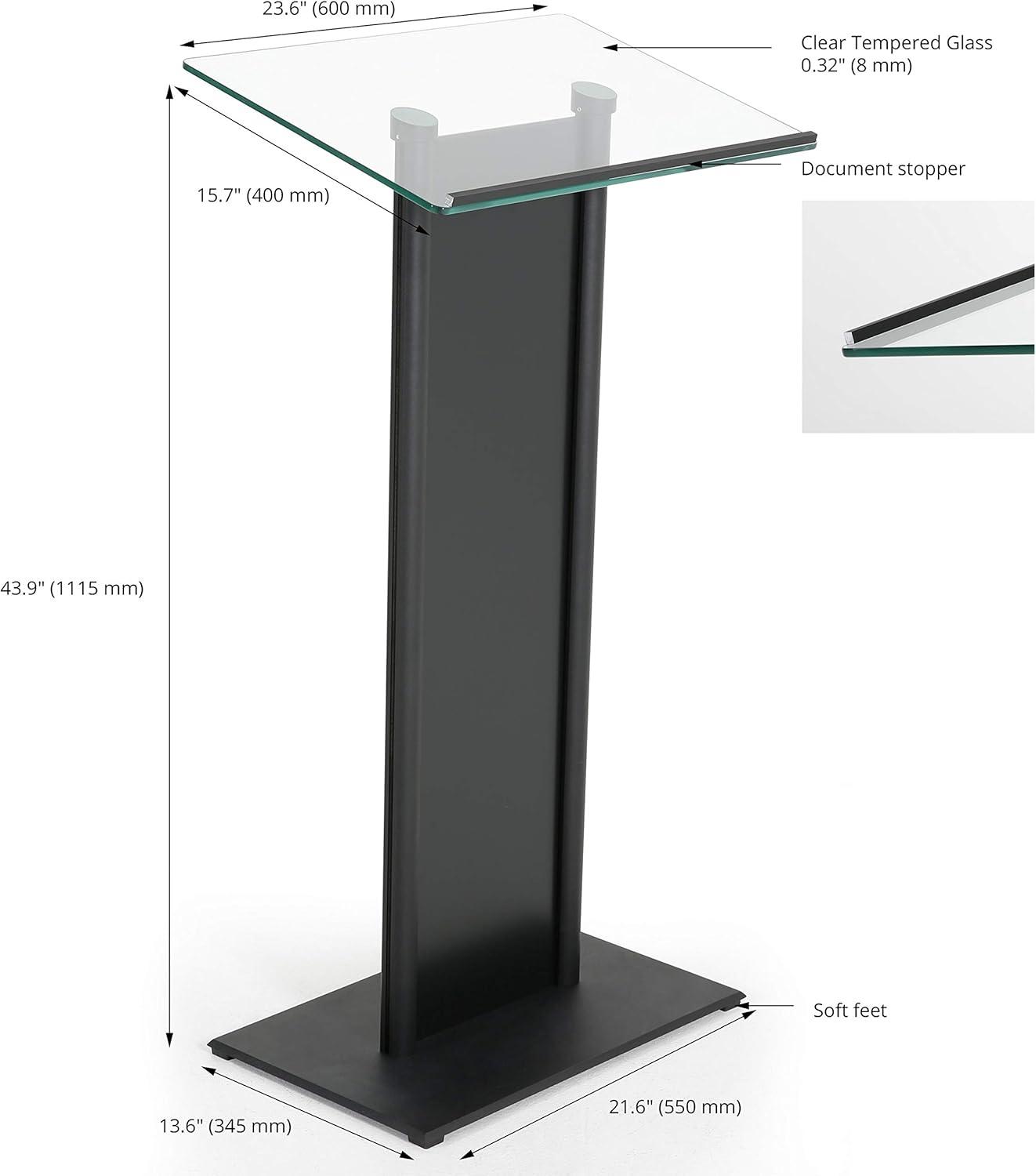 Black Aluminum and Tempered Glass Floor Standing Podium