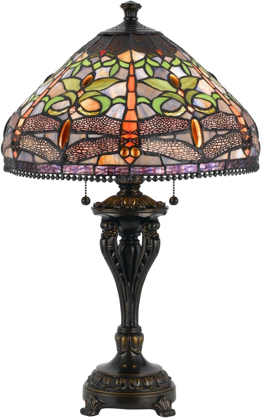 Elegant Tiffany Stained Glass 26" Table Lamp with Bronze Base