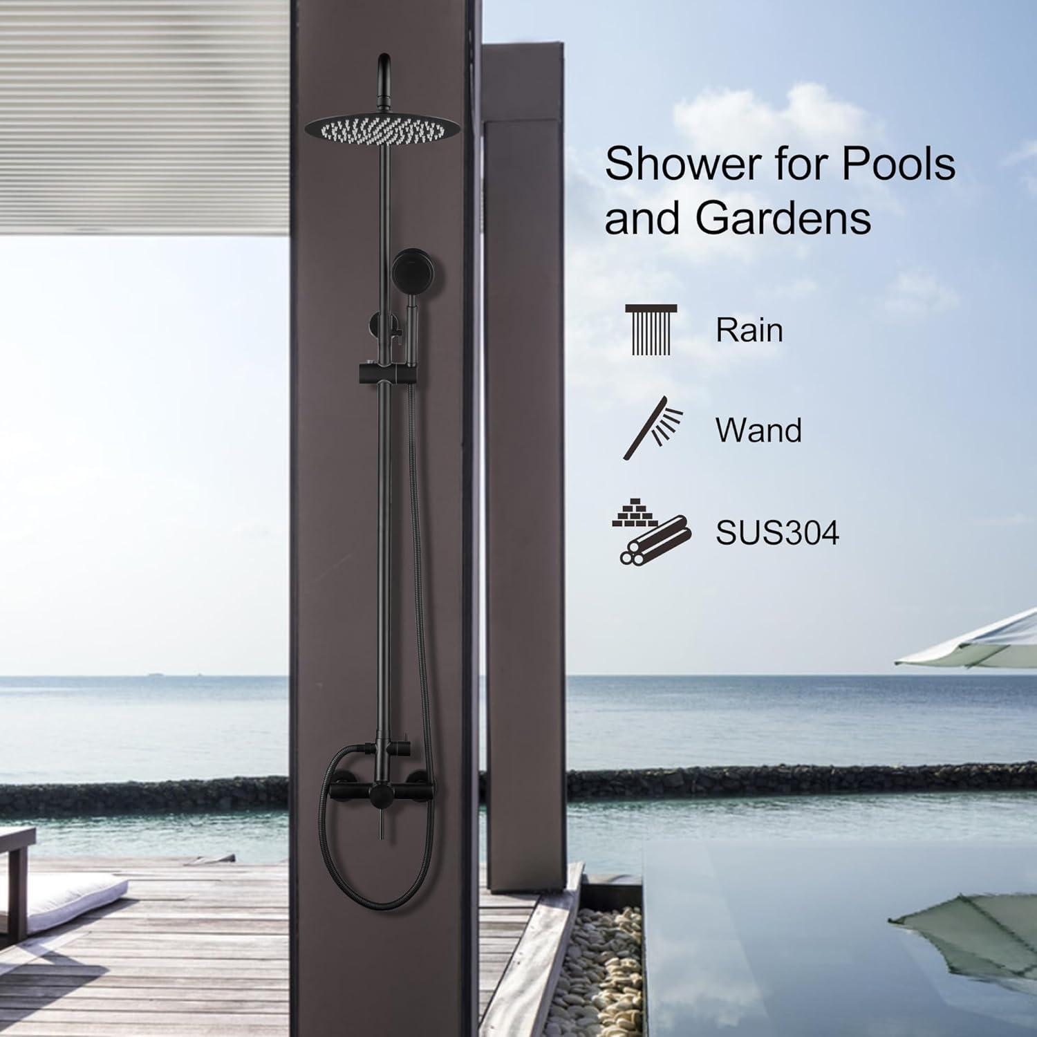 Outdoor Shower Fixture SUS304 Shower Faucet Combo Set Stainless Steel 8 Rainfall Shower Head