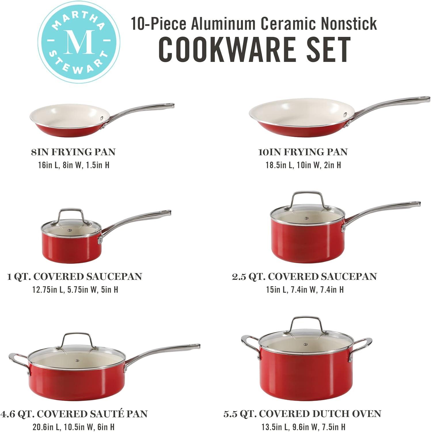 Red 10-Piece Aluminum Ceramic Nonstick Cookware Set