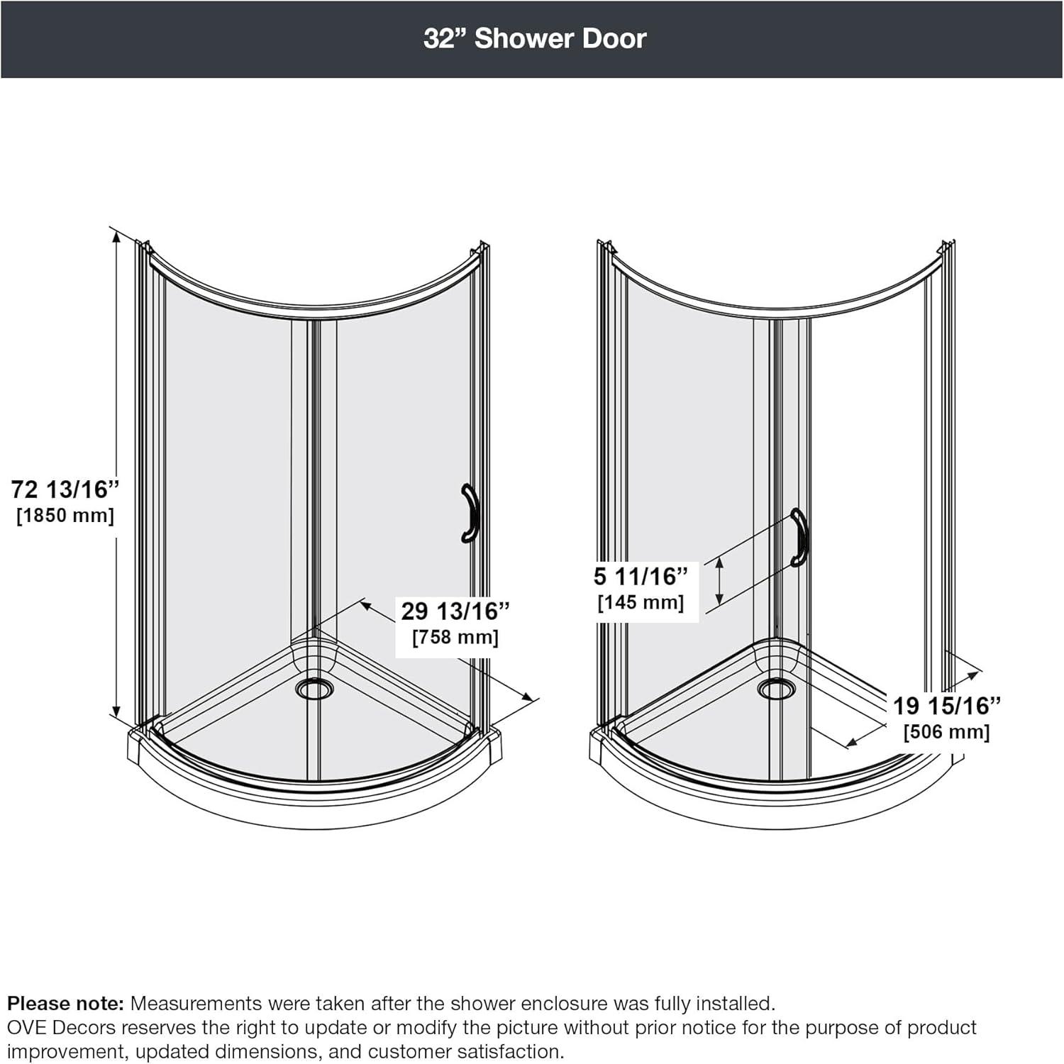 OVE Decors Breeze Premium 33 in. Framed Round Shower Kit w/ Clear Glass, Base