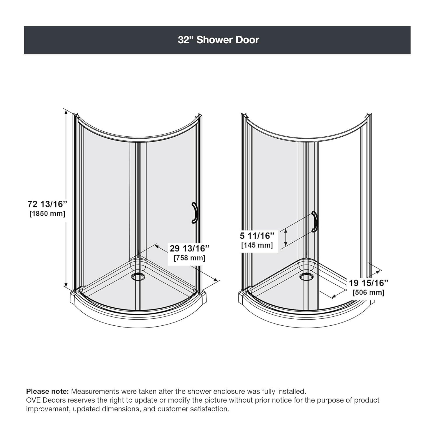 OVE Decors Breeze Premium 33 in. Framed Round Shower Kit w/ Clear Glass, Base