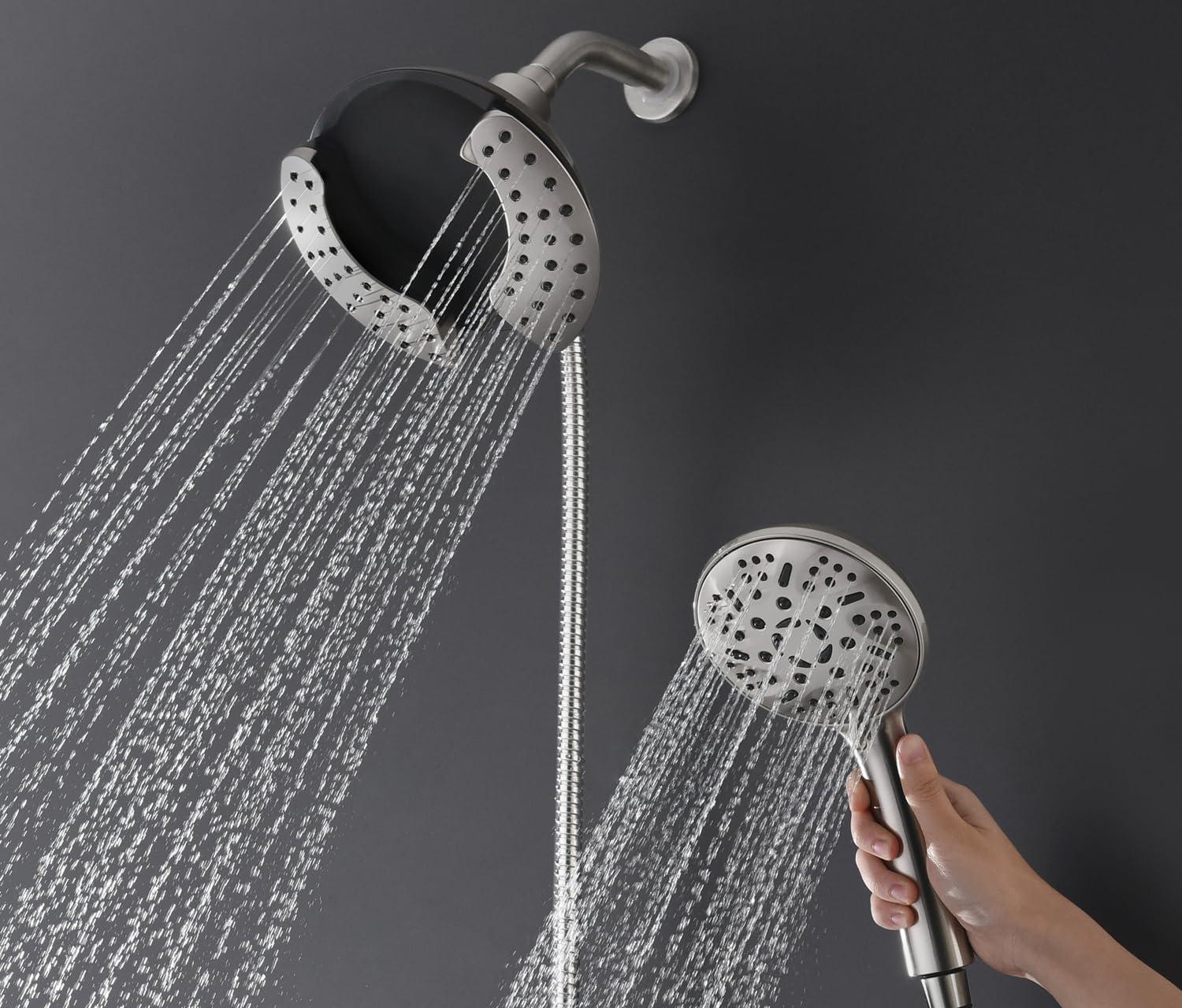 2.5GPM Shower Head With Hand: 2 In 1 High Pressure Shower Heads With Handheld Spray Combo & Rain Shower Head, 9 Spray Modes Anti-Leak Waterfall Showerhead, Angle Adjustable
