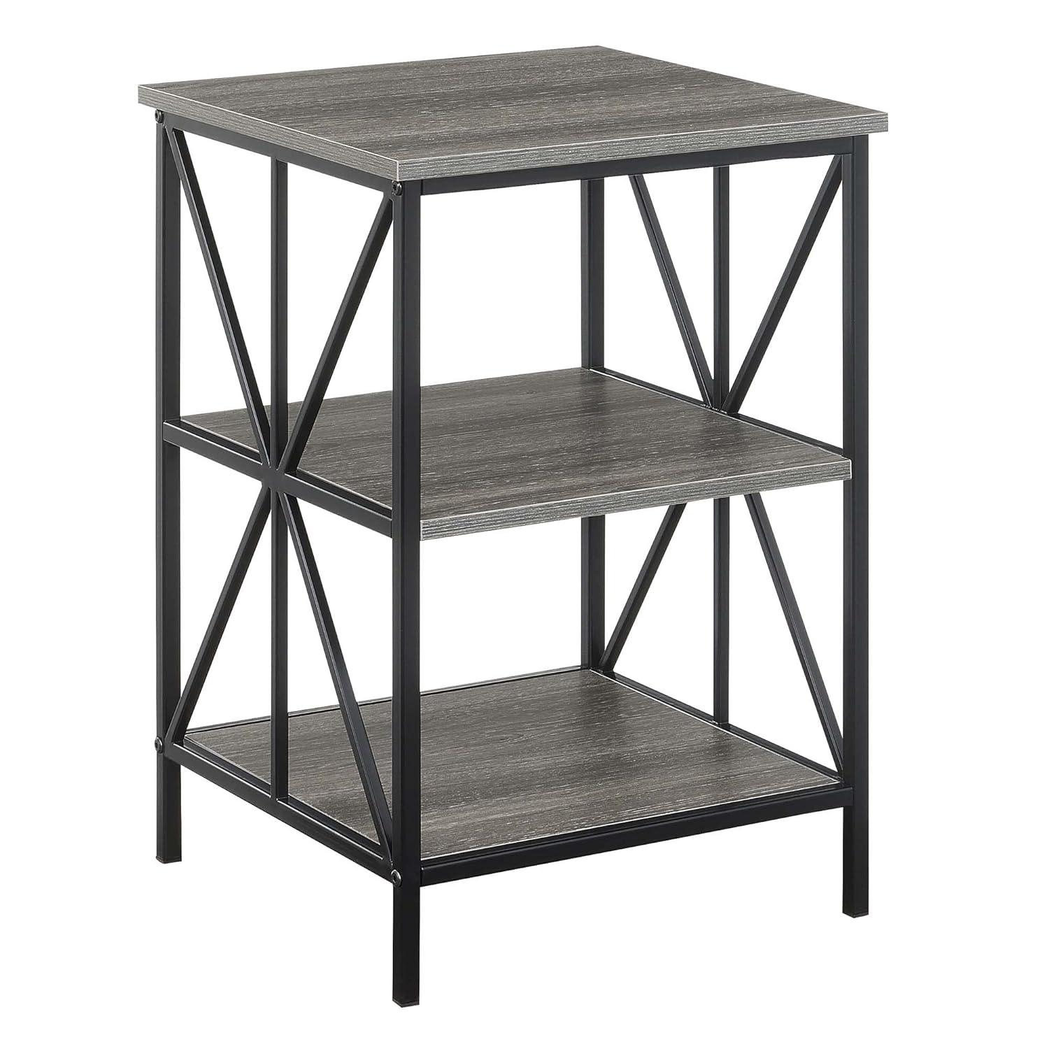 Convenience Concepts Tucson Starburst End Table with Shelves, Weathered Gray/Black