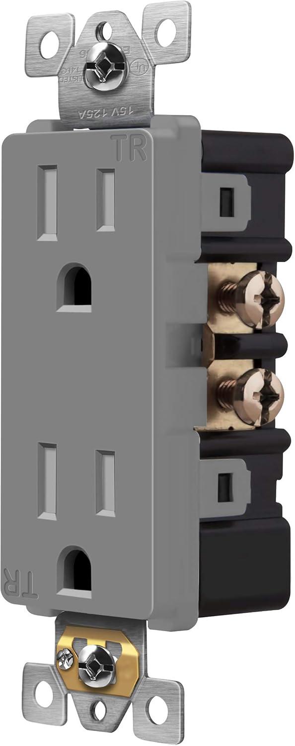 Gray Tamper-Resistant Decorator Receptacle Outlet with Wall Plate