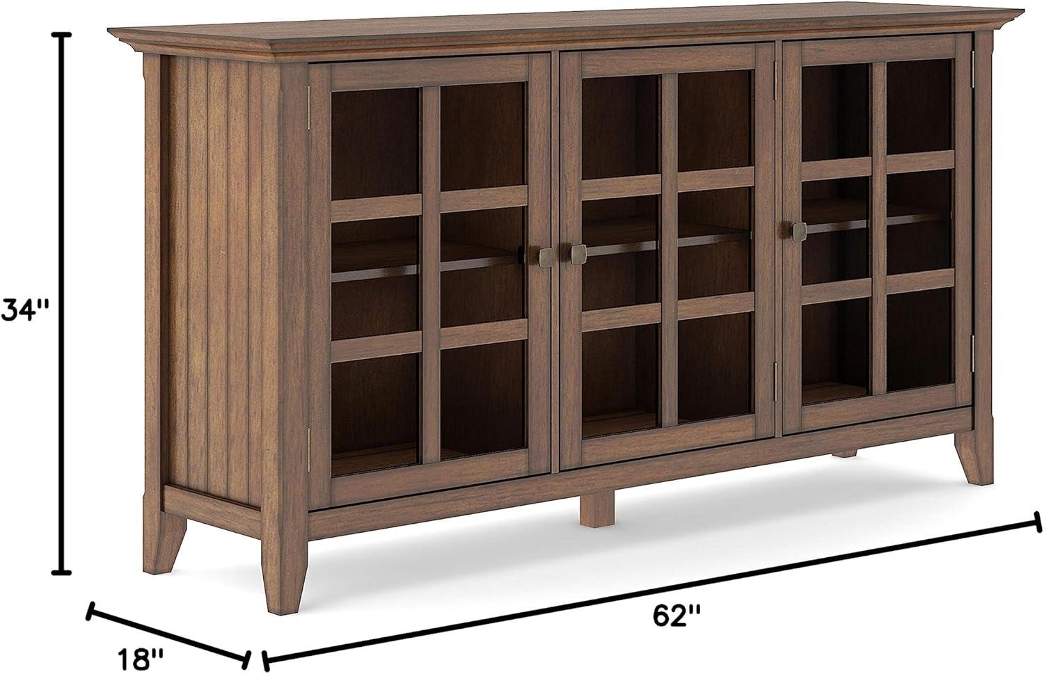 Simpli Home Acadian 62"W Solid Wood 3-Shelf Storage Cabinet with Tempered Glass Doors and Adjustable Shelves