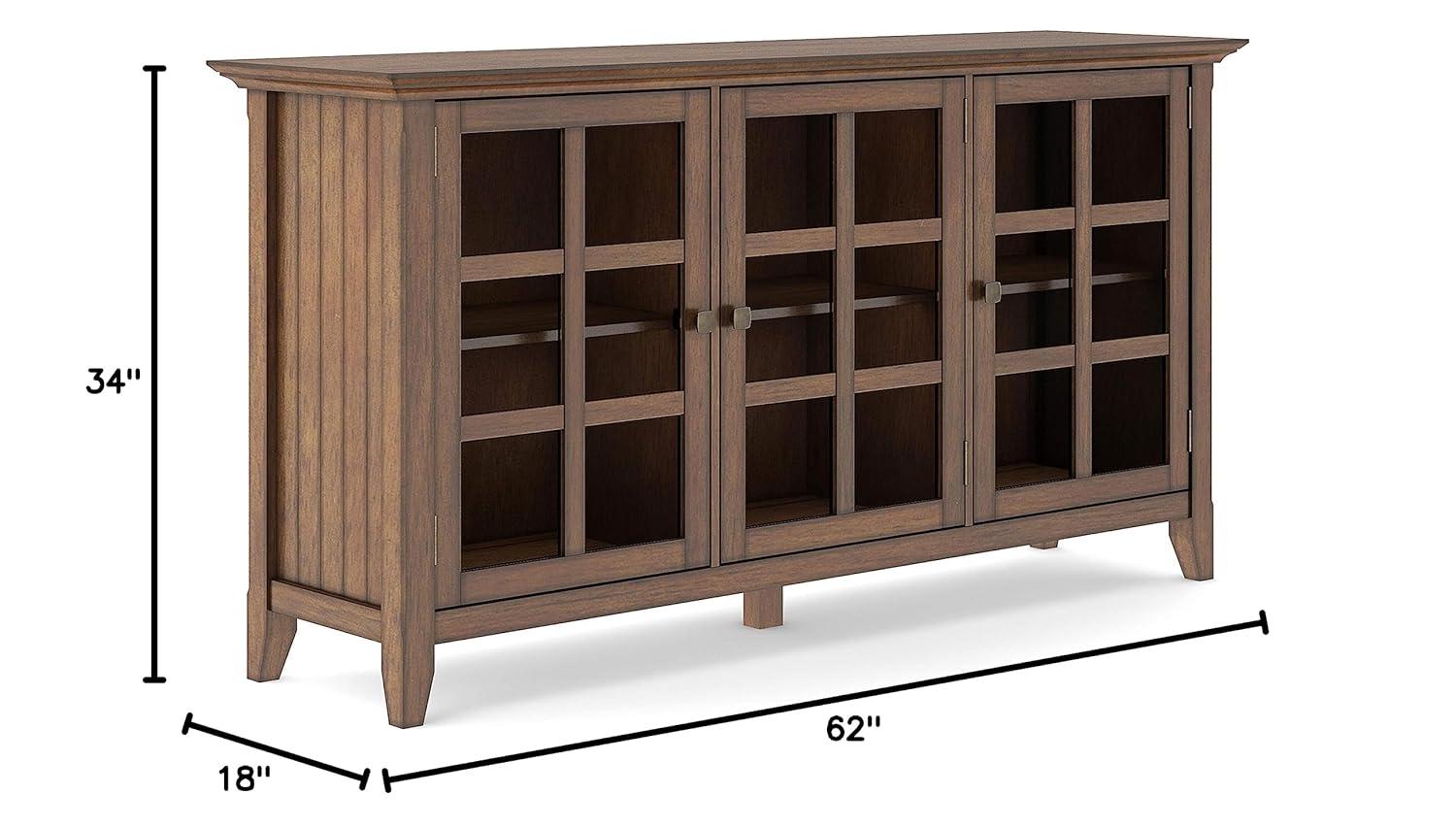 Simpli Home Acadian 62"W Solid Wood 3-Shelf Storage Cabinet with Tempered Glass Doors and Adjustable Shelves