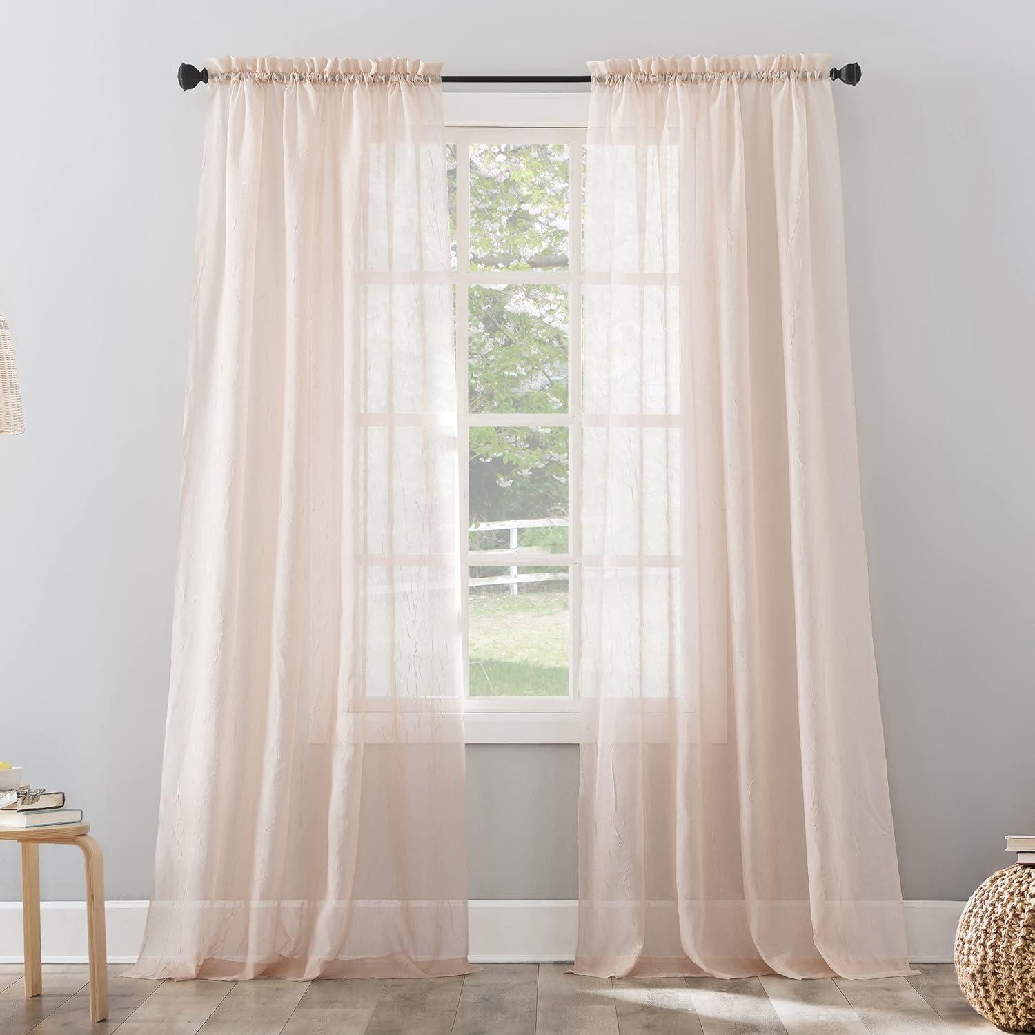 No. 918 Jillian Crushed Voile Sheer Rod Pocket Curtain Panel, 51" x 84", Whisper Pink