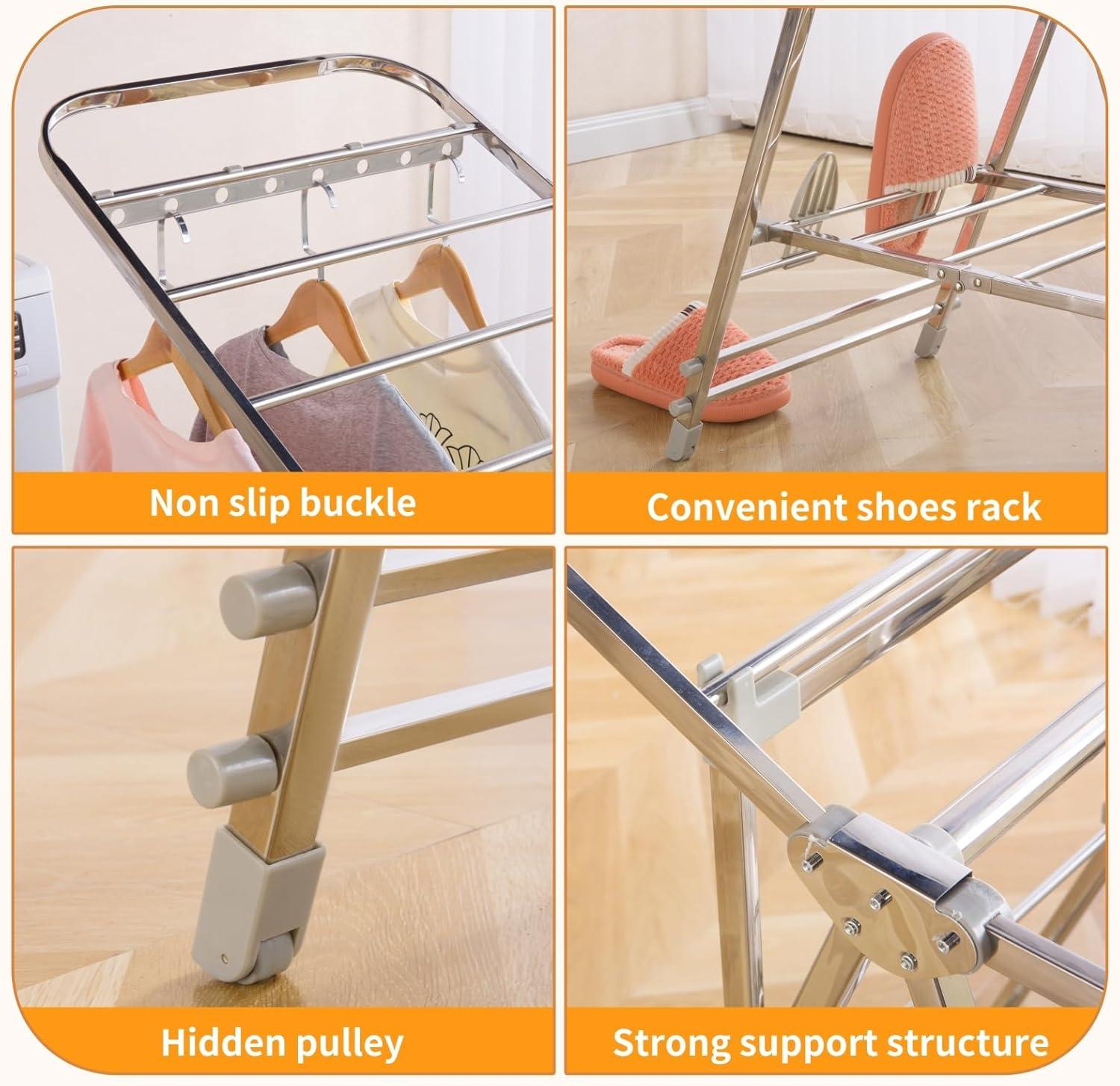 Stainless Steel Foldable Clothes Drying Rack with Shoe Holder