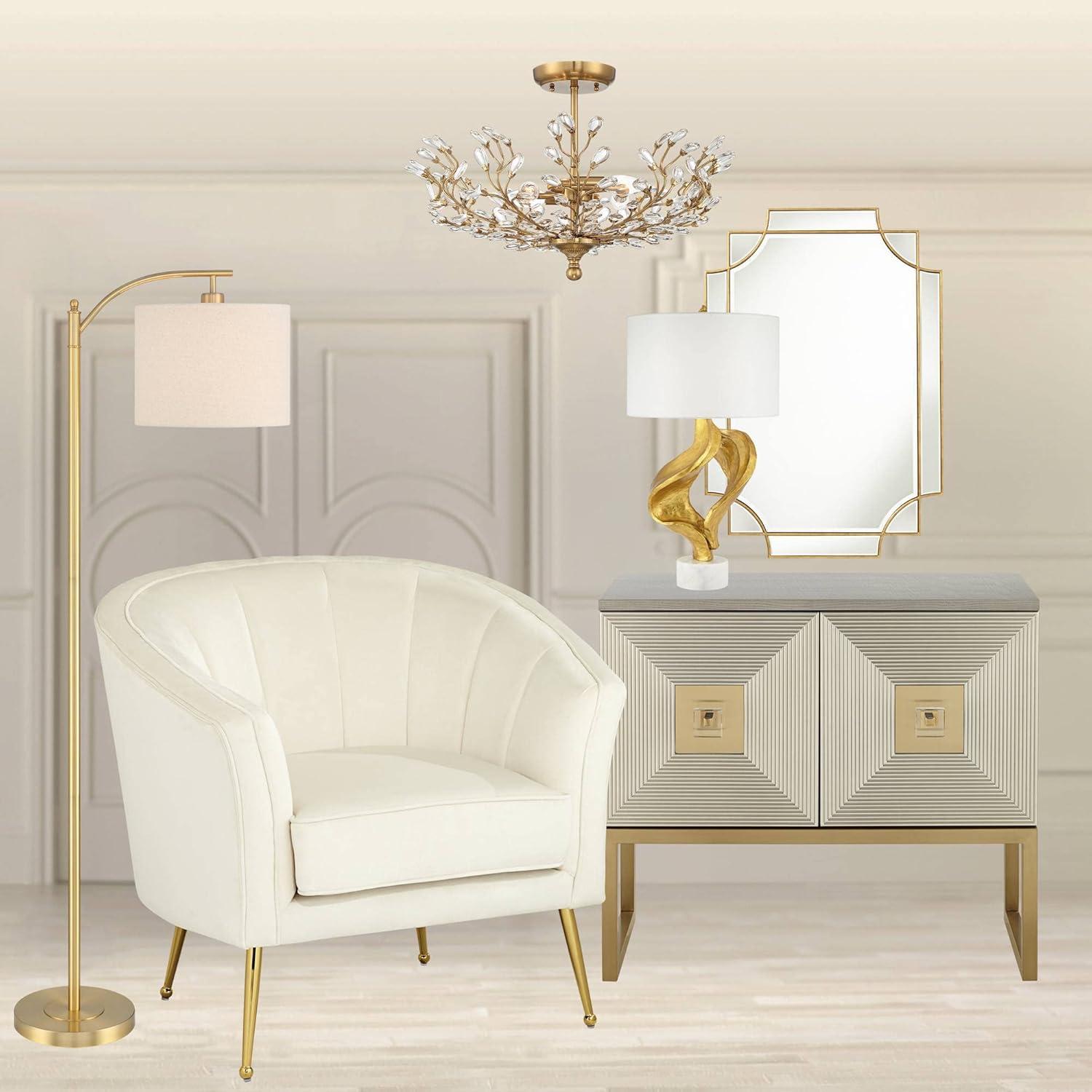 Vienna Full Spectrum Brielle Modern Ceiling Light Semi Flush Mount Fixture 18 1/2" Wide Brass Vine Leaf 4-Light Clear Crystal Glass for Bedroom House