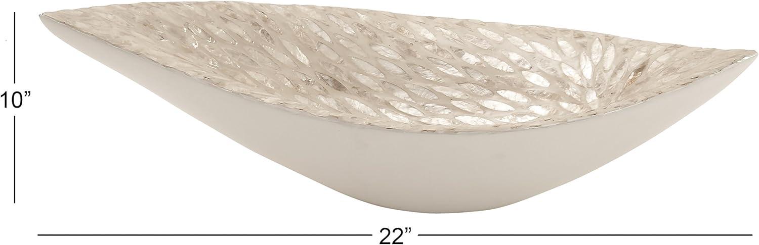 Olivia & May Decorative Bowl Beige Stone and White: Oval Resin Centerpiece, Tabletop Accent, Not for Food Use