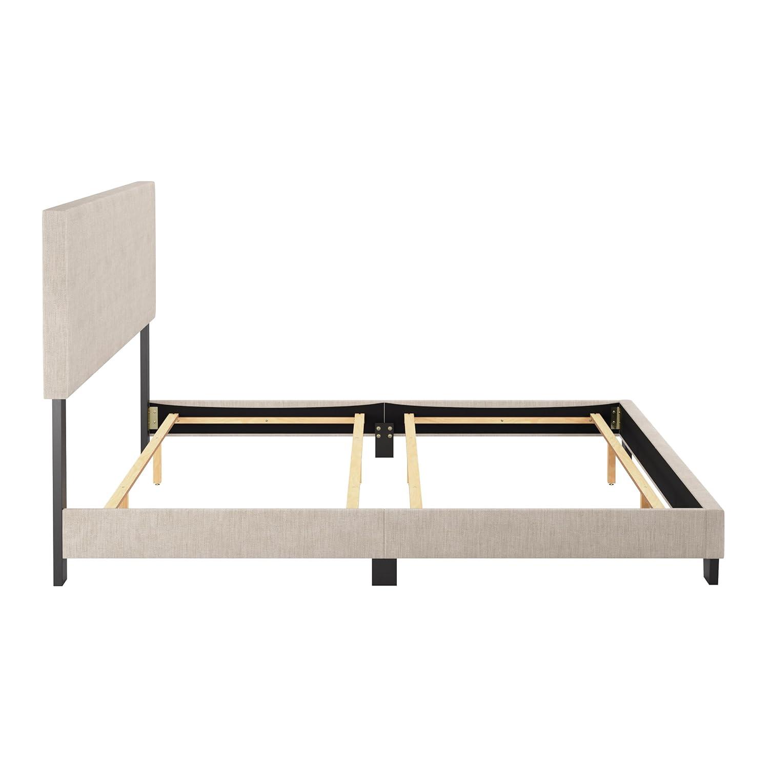 Celeste Modern Upholstered King Bed Beige - CorLiving: Transitional Style, Polyester Fabric, MDF & Wood Frame