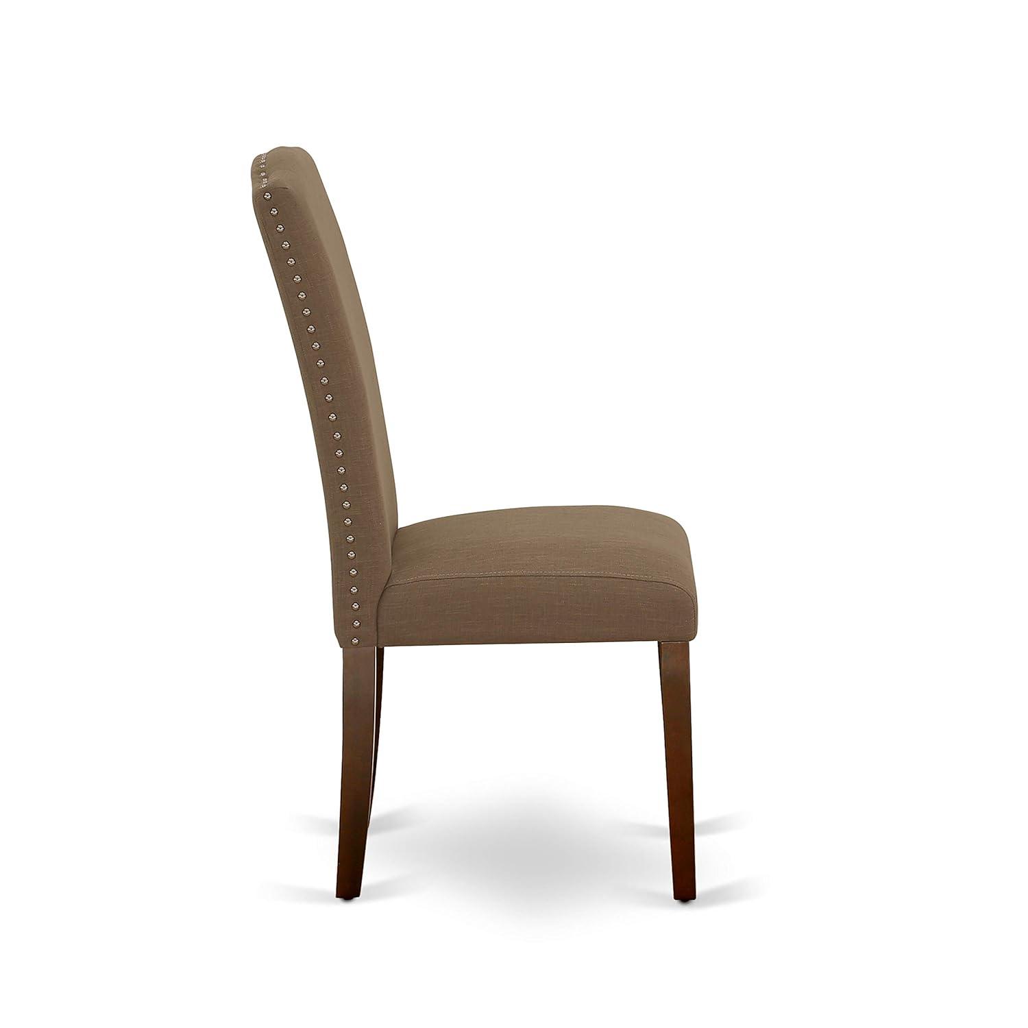 Encinal Parson Chair with Mahogany Leg & Linen Fabric - Dark Coffee - Set of 2
