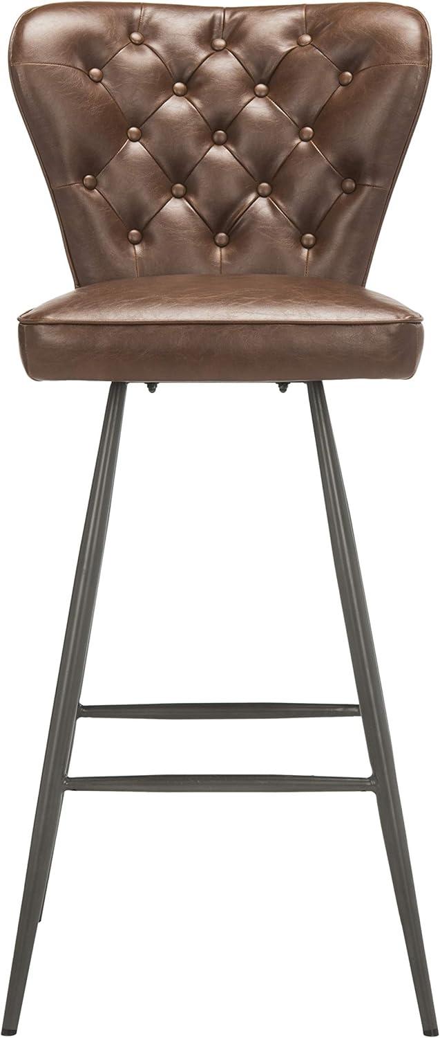 Aster Mid-Century Modern Tufted Bar Stool (Set of 2) - FOX1703 - Burgundy - Safavieh Couture