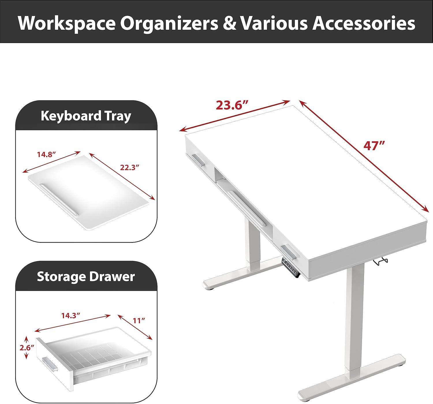 SHW Electric Height Adjustable Desk with Drawer and Keyboard Tray