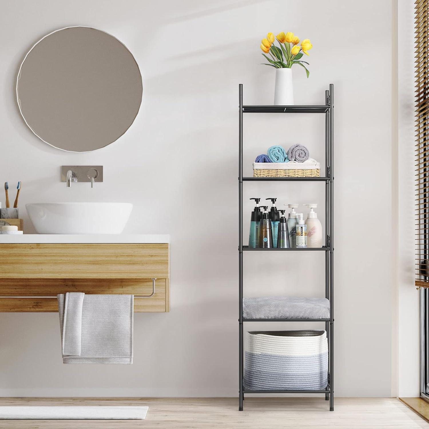 Black 5-Tier Metal Wire Bathroom Storage Shelf