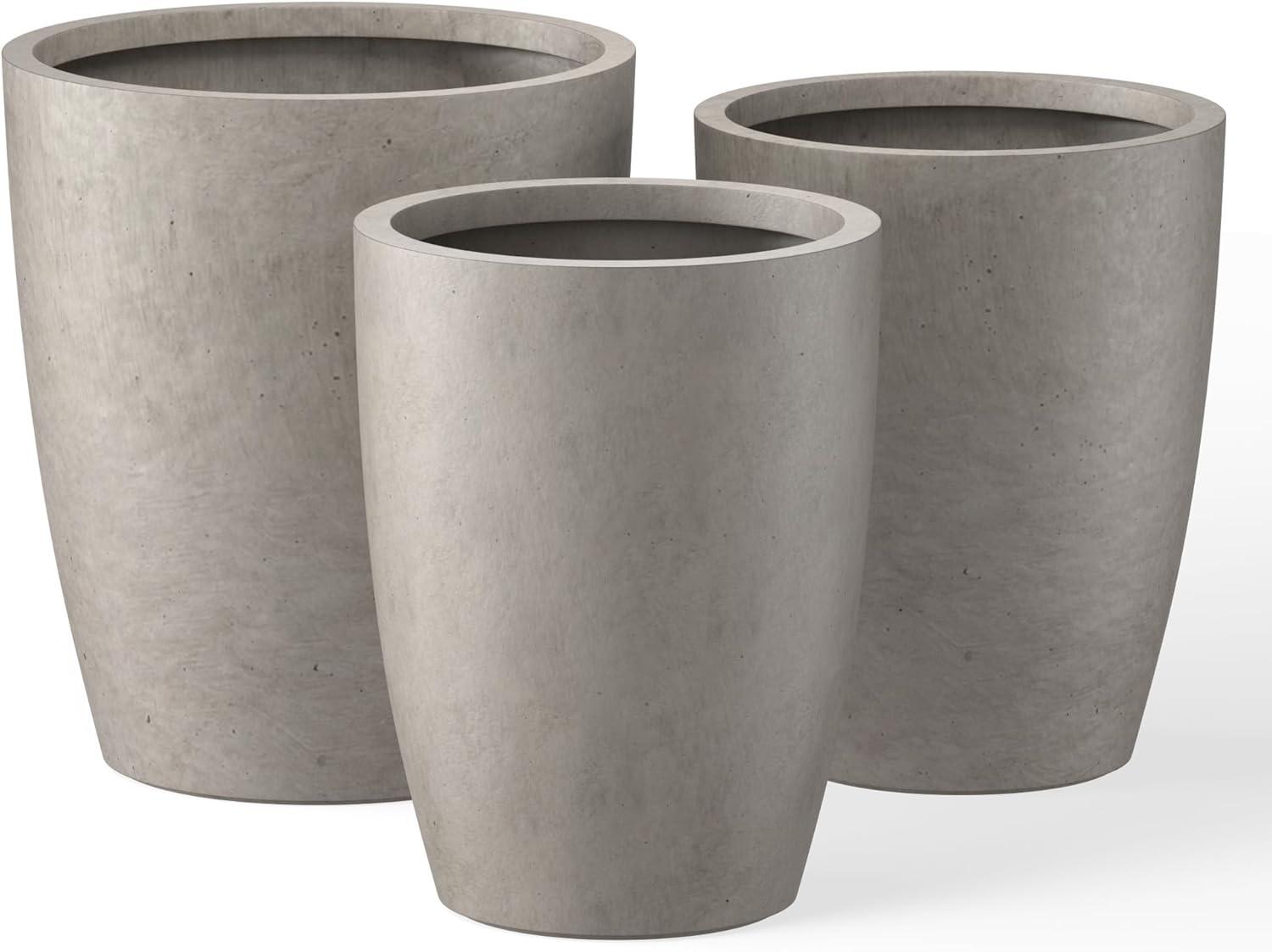 Weathered Gray Tall Round Concrete Planters Set of 3