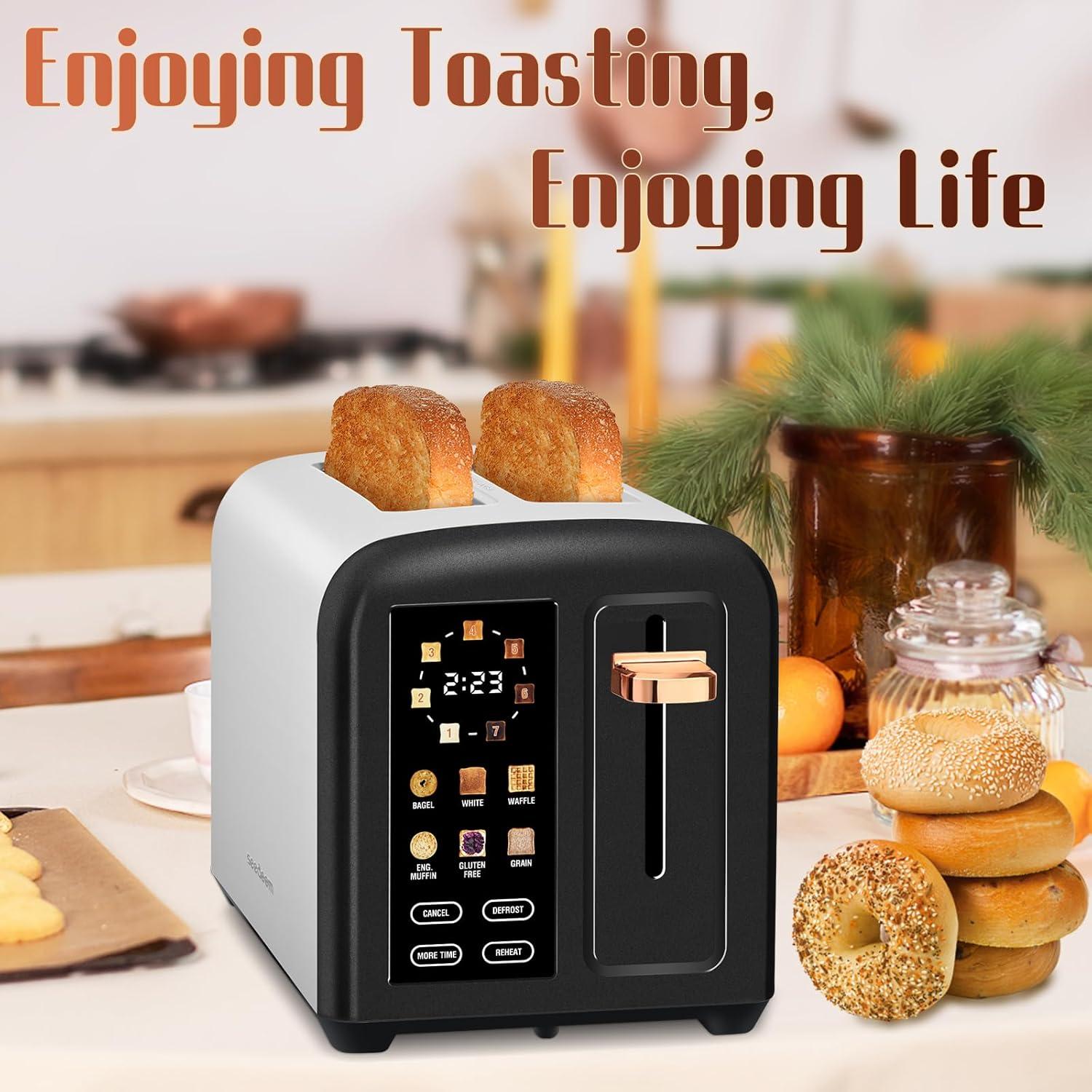 SEEDEEM Toaster 2 Slice with Touch Screen, Faster Heating Speed, 7 Shade Setting, 6 Bread Type, 1.5”Wide Slots Toaster, Removable Crumb Tray, 1350W, Dark Cherry