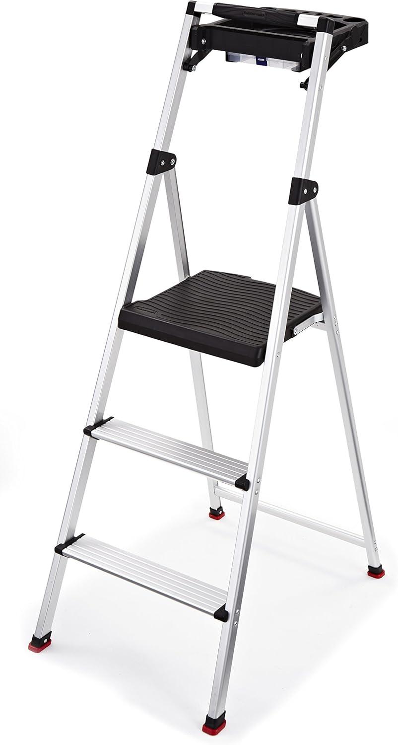 SleekFold 3-Step Lightweight Aluminum Step Stool with Storage Tray