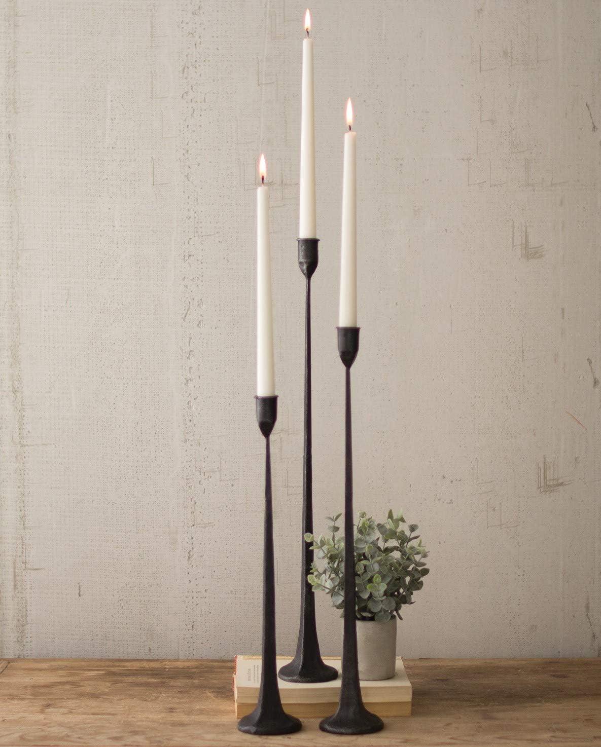 Tall Black Cast Iron Taper Candle Holder Set